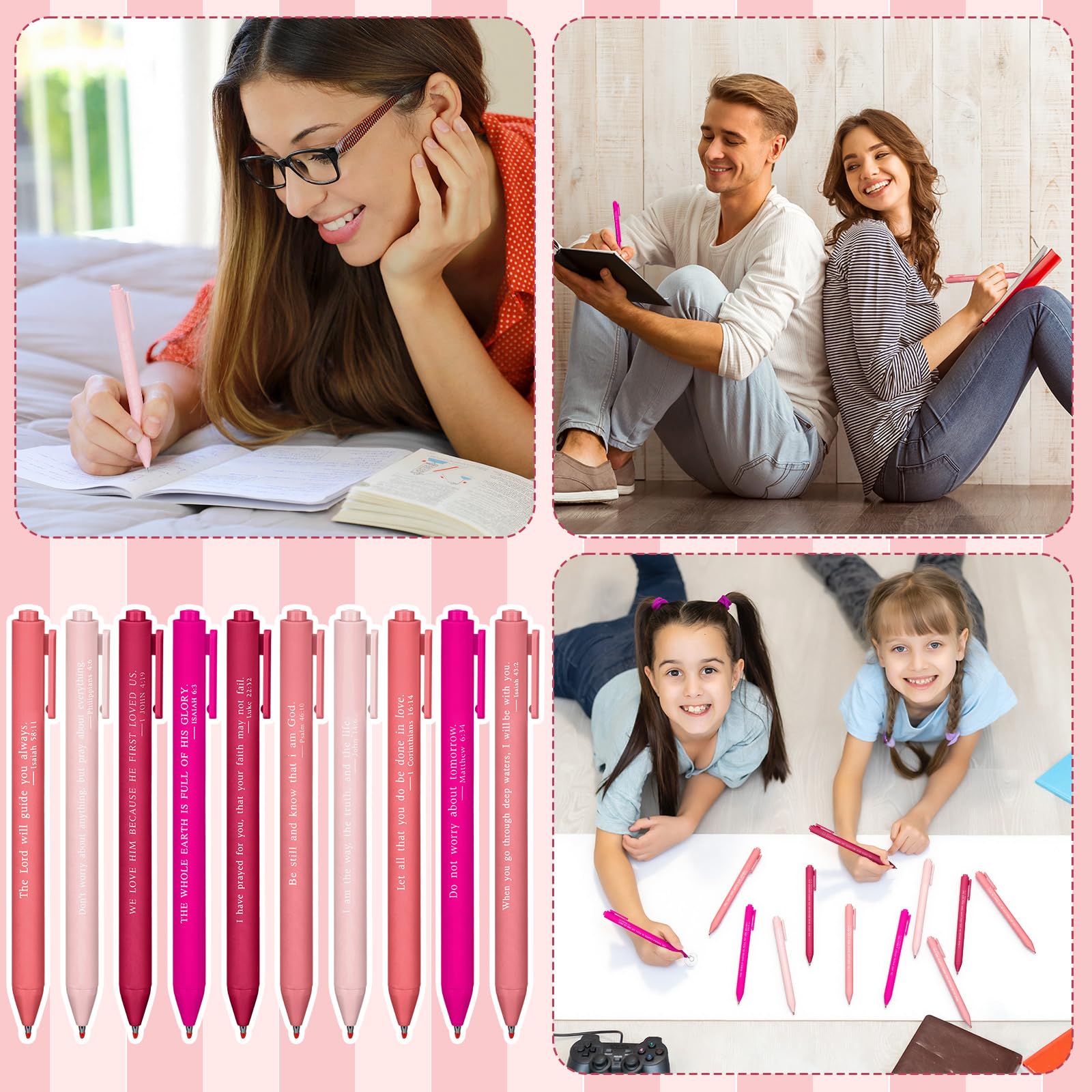 Cholemy 50 Pcs Bible Verse Pens Bulk Christian Gifts Black Ink, Pink