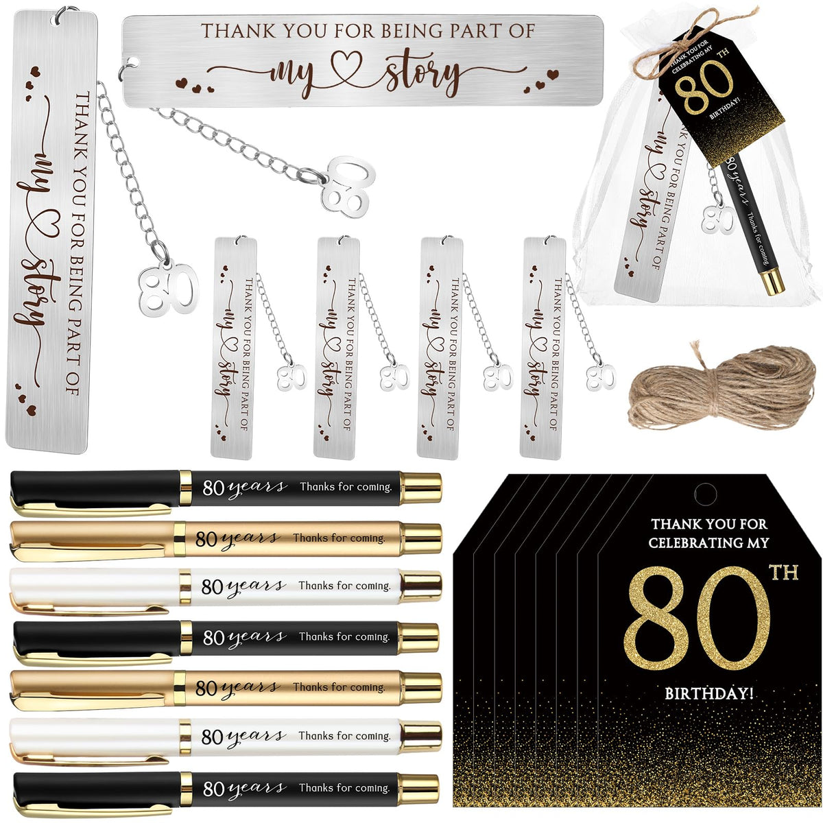 Sinload 25 Sets Birthday Favors for Guests 25 Thanks for Coming Ballpoint Pens 25 Metal Bookmarks