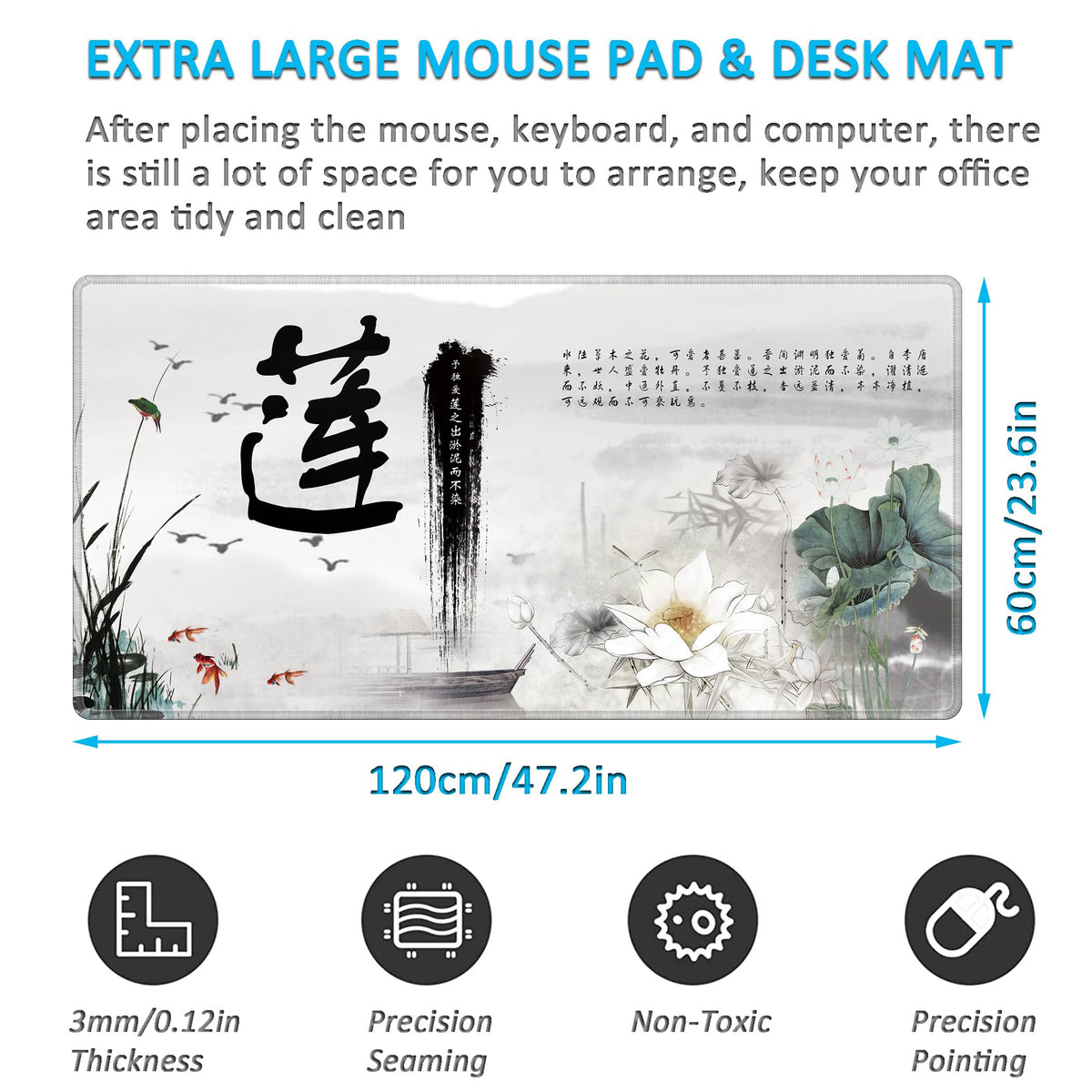 LL-COEUR XXL Landscape Gaming Mouse Pad Computer Keyboard Mat Office Desk Pad (Lotus 2, 47.2" x