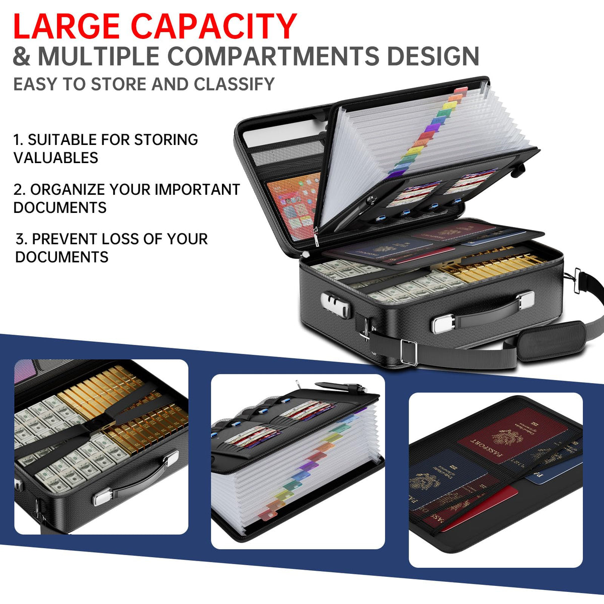 Tamfile Fireproof Document Box, Hard Case Safe File Box with Lock, Black