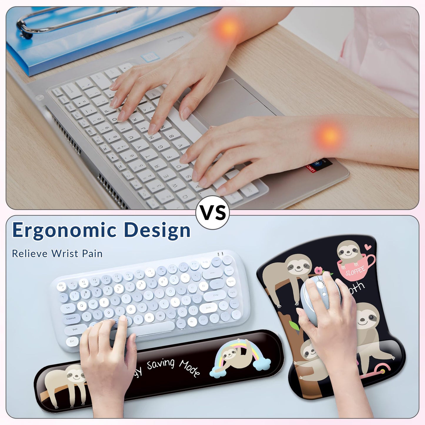 VINEBURY Desk Mat Set Keyboard and Mouse Pad with Wrist Rest Support