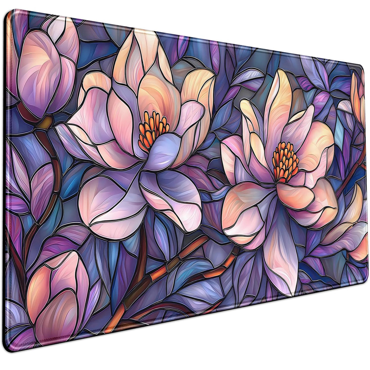 Floral Desk Mat Gaming Faux Stained Glass Artistic Patterns Large Mouse Pad