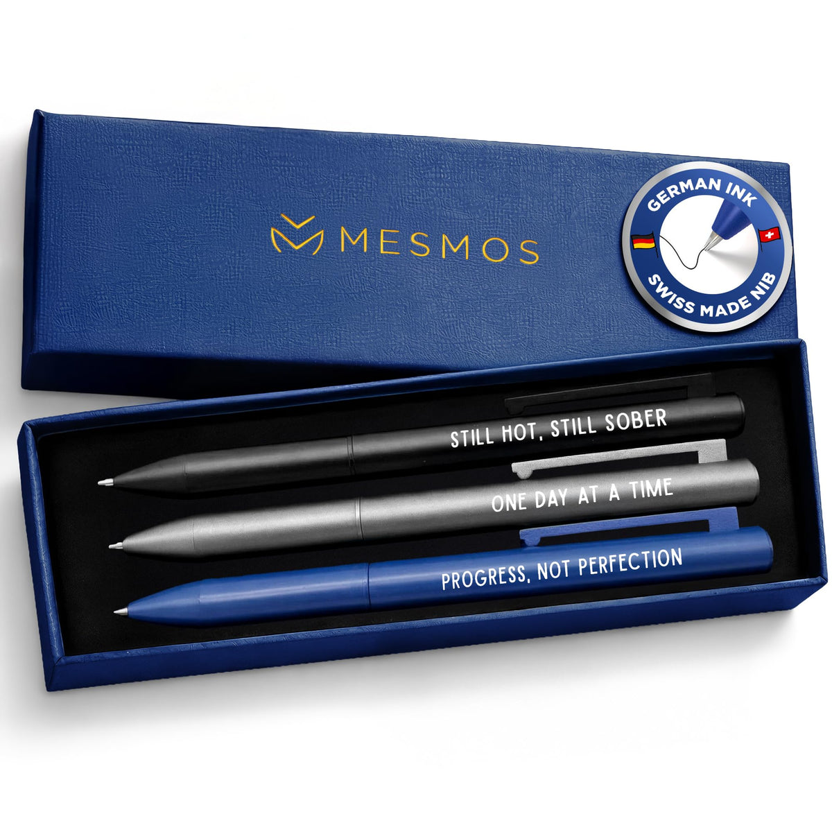 MESMOS Meaningful Sobriety Gifts for Men, 3pk Fancy Pen Set with German-Made Ink, Inspirational