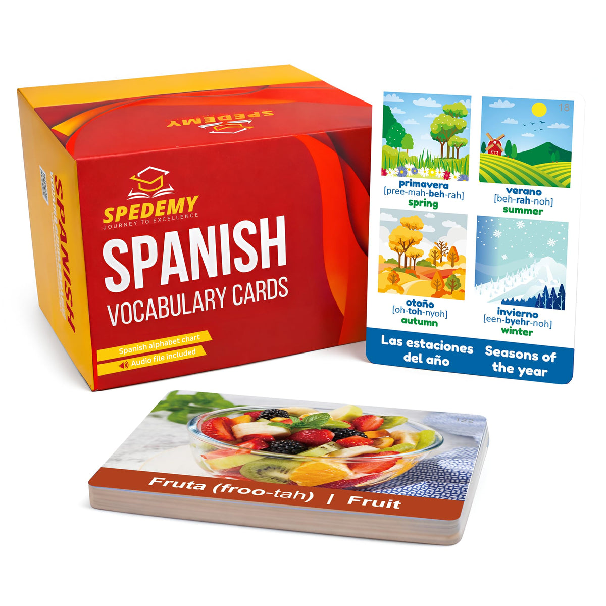 Spanish Vocabulary Cards for Kids & Adults Beginners - 276 Bilingual Study Cards 720 Words with
