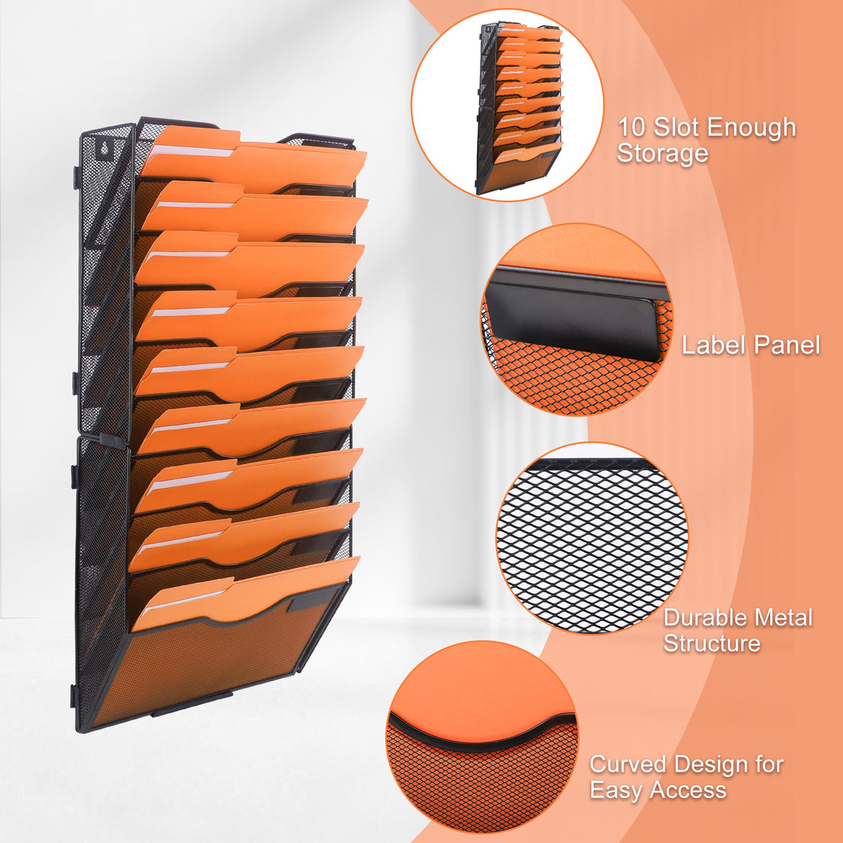 COSYAWN 10 Tier Mesh Hanging Wall File Organizer, Wall Mounted Mail Paper Document Folder Holder