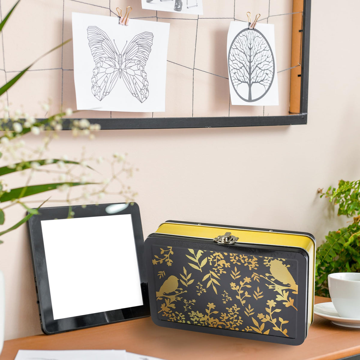 DAHO Metal Storage Box with Hinge for Office, School, Home, Makeup, Arts & Crafts and Accessories
