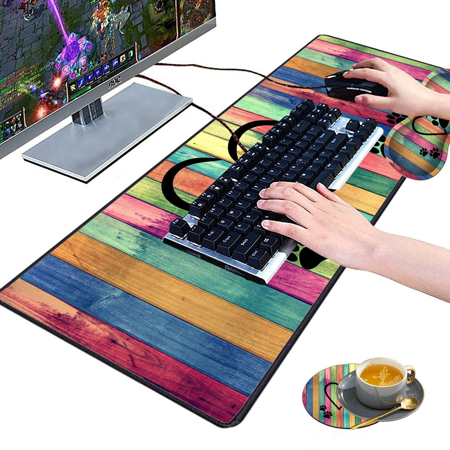 3 Piece Mouse Pad Set with Stitched Edge Large Anti-Slip Mouse Pad Desk Pad Keyboard Pad + Wrist