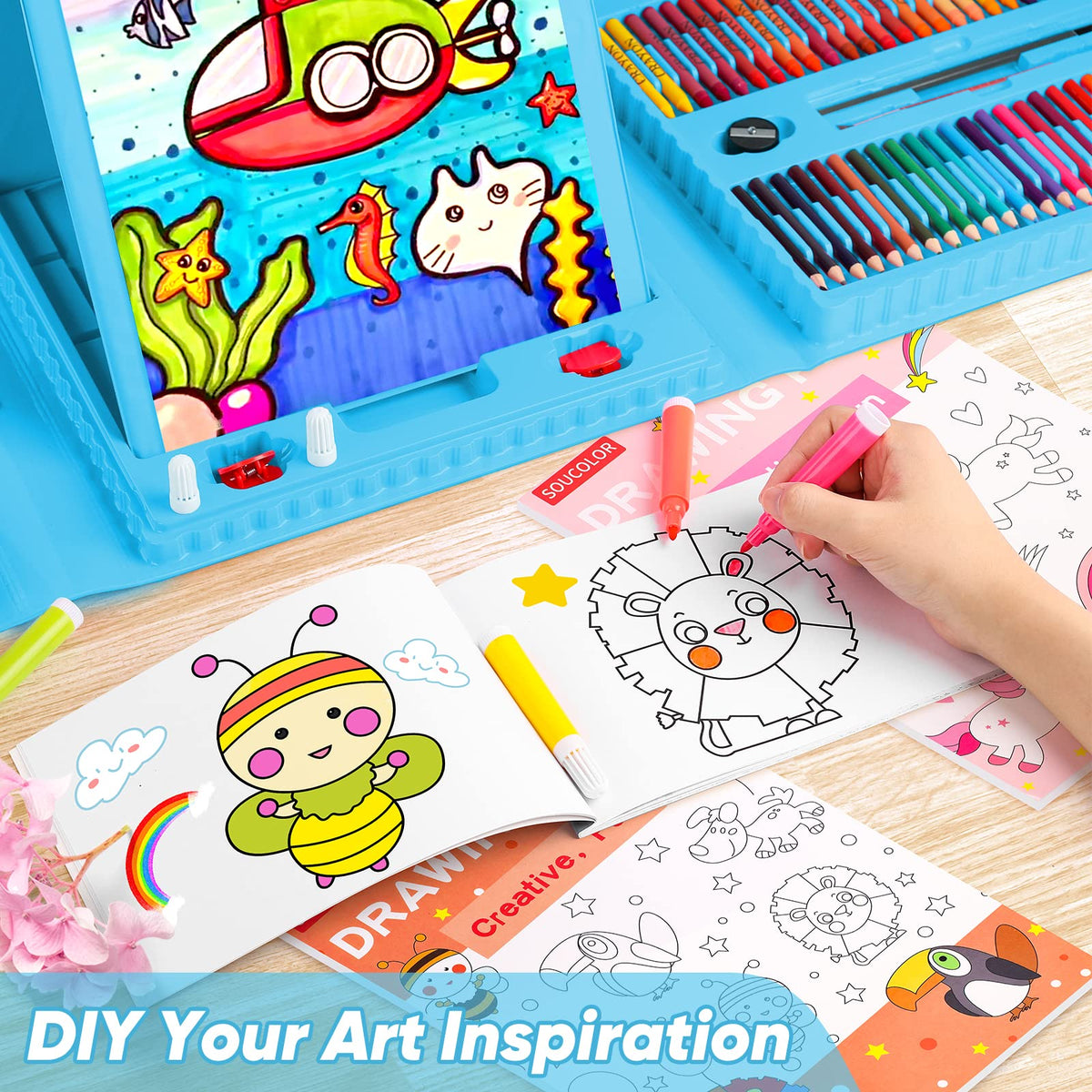 Soucolor 283 Pcs Art Supplies Drawing Set Easel Pads Coloring Book Gift