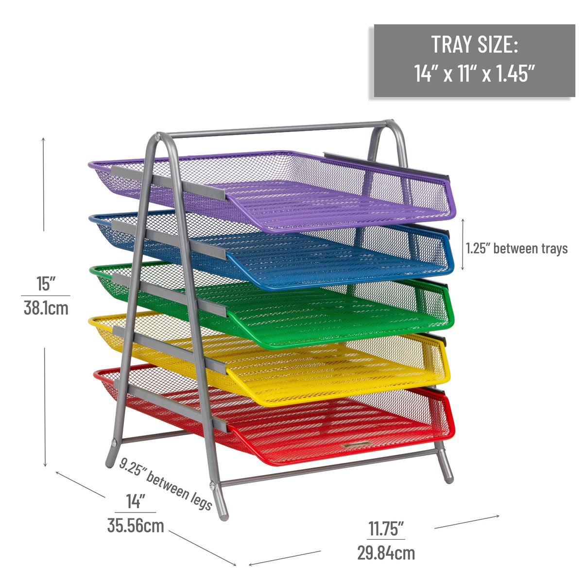 Mind Reader 5-Tier Paper Tray Organizer with Multicolor Trays, Classroom File Organizer for