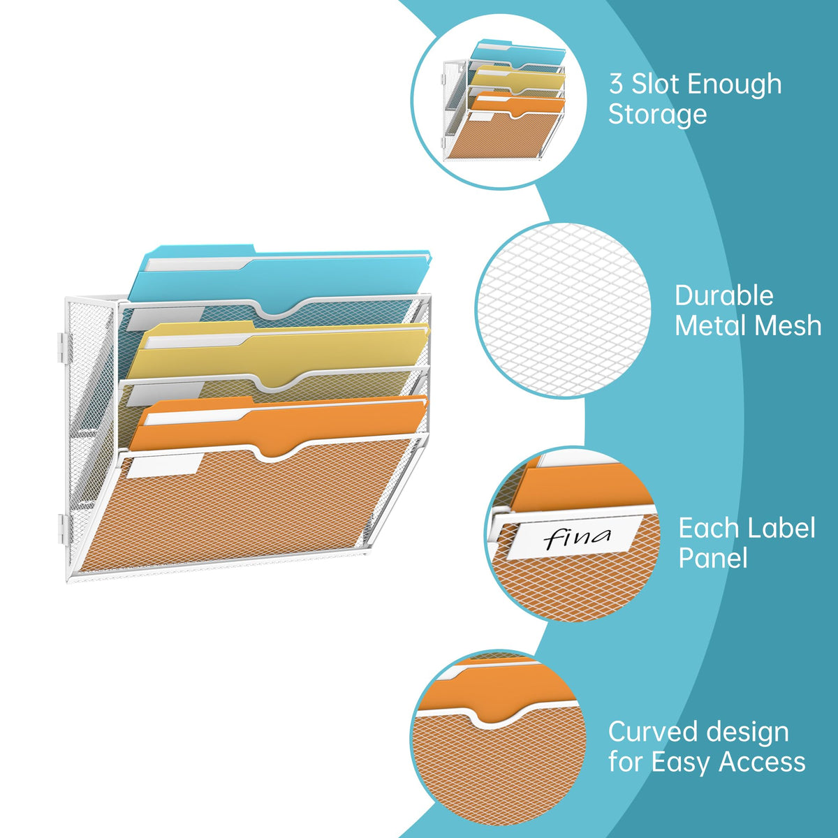 SUPEASY 3-Tier Wall File Organizer, Hanging Wall Mounted Mail Organizer with Label Slots, Metal
