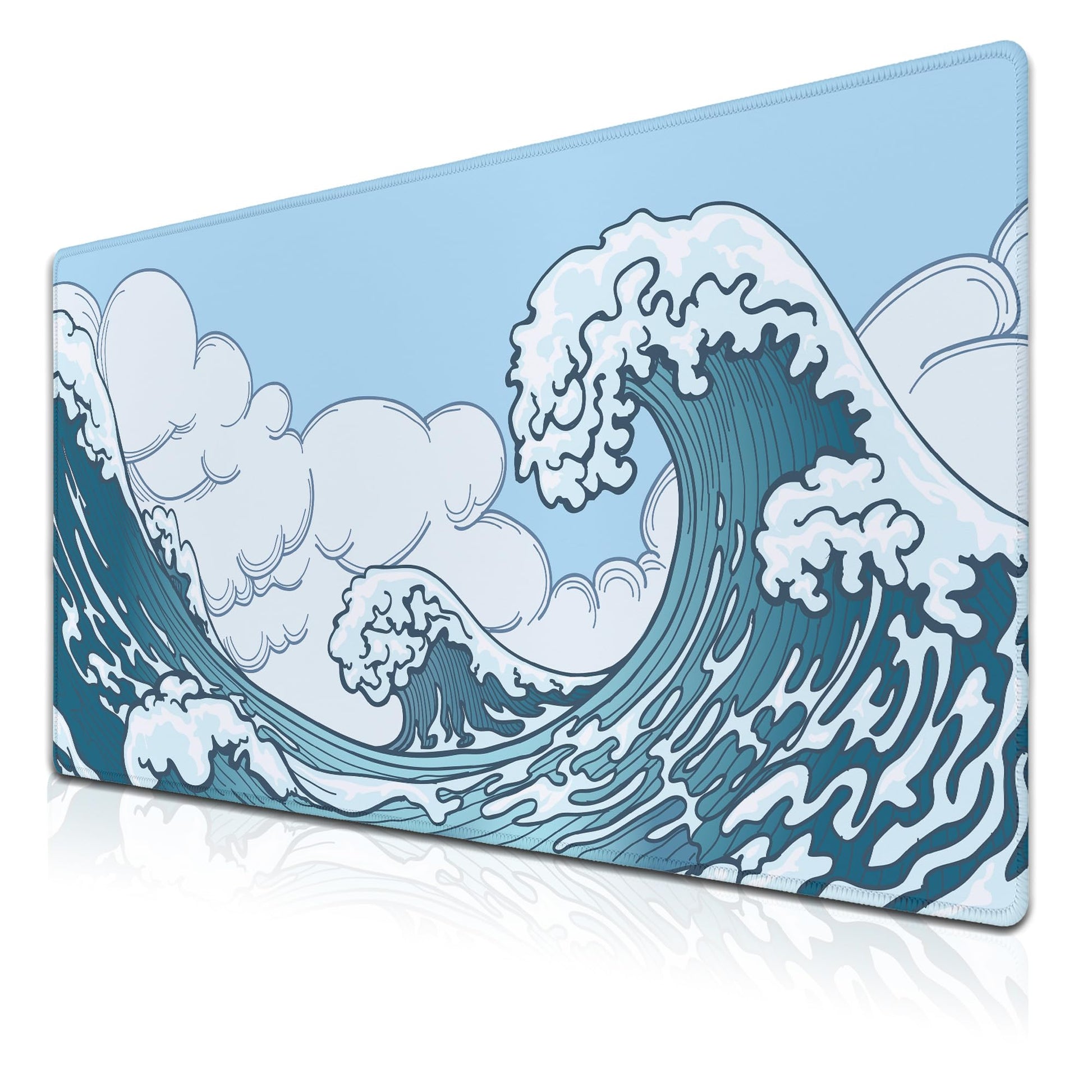 Samgula Big Mouse Pad Blue and White, Great Wave Desk Mouse Pads Office Desk Pads, Extra Large