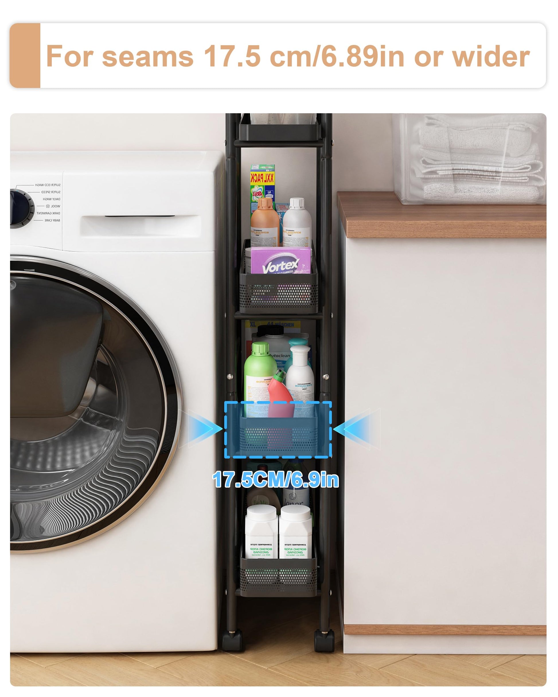 UMDONX 4-Tier Narrow Mobile Storage Cart with Pull-Out Baskets