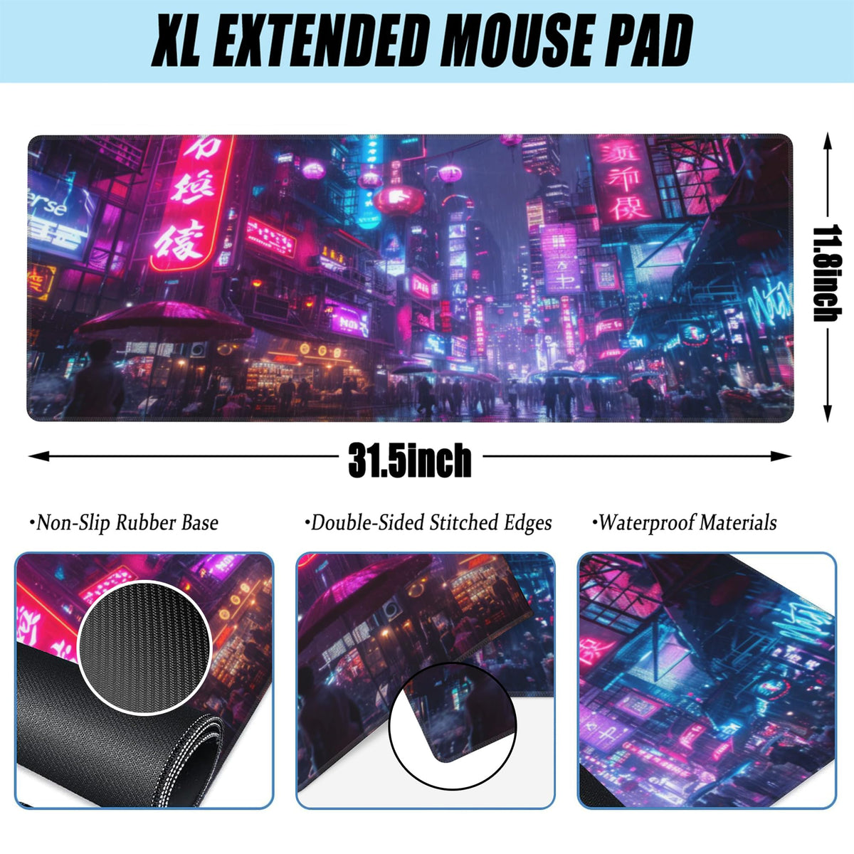 Desk Mat,Cyberpunk Neon City Large Gaming Mouse Pad for Desk XL,Futuristic Night Street Desk