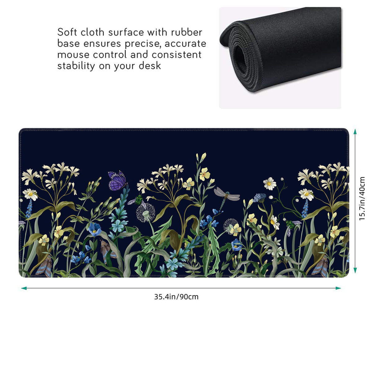 Weeds Flowers Large Mouse Pad,Gaming Keyboard Desk Pad,Extended Mouse Mat Non-Slip Rubber Base with