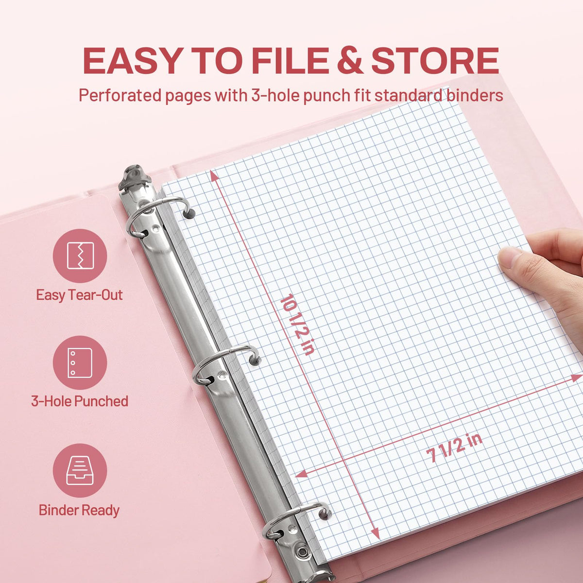 SUNEE Spiral Notebook, 1-Subject, Graph Ruled Paper, 8" x 10-1/2", 100 Sheets per Notebook, 3-Hole