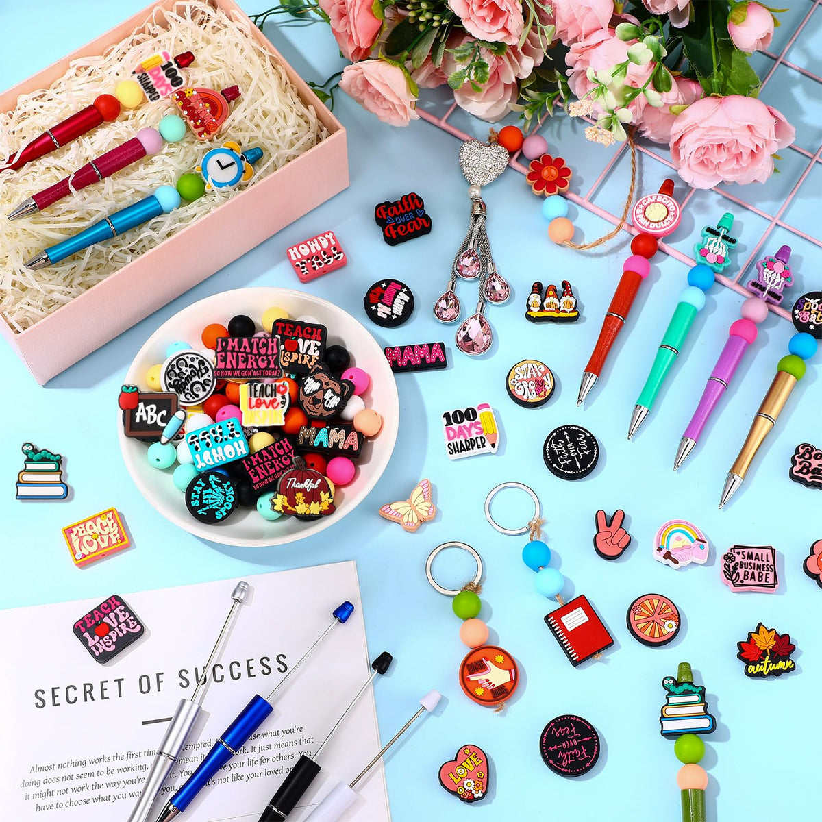 Humyoun 122 Pcs Beadable Pen DIY Kit with Silicone Beads, Cute Style