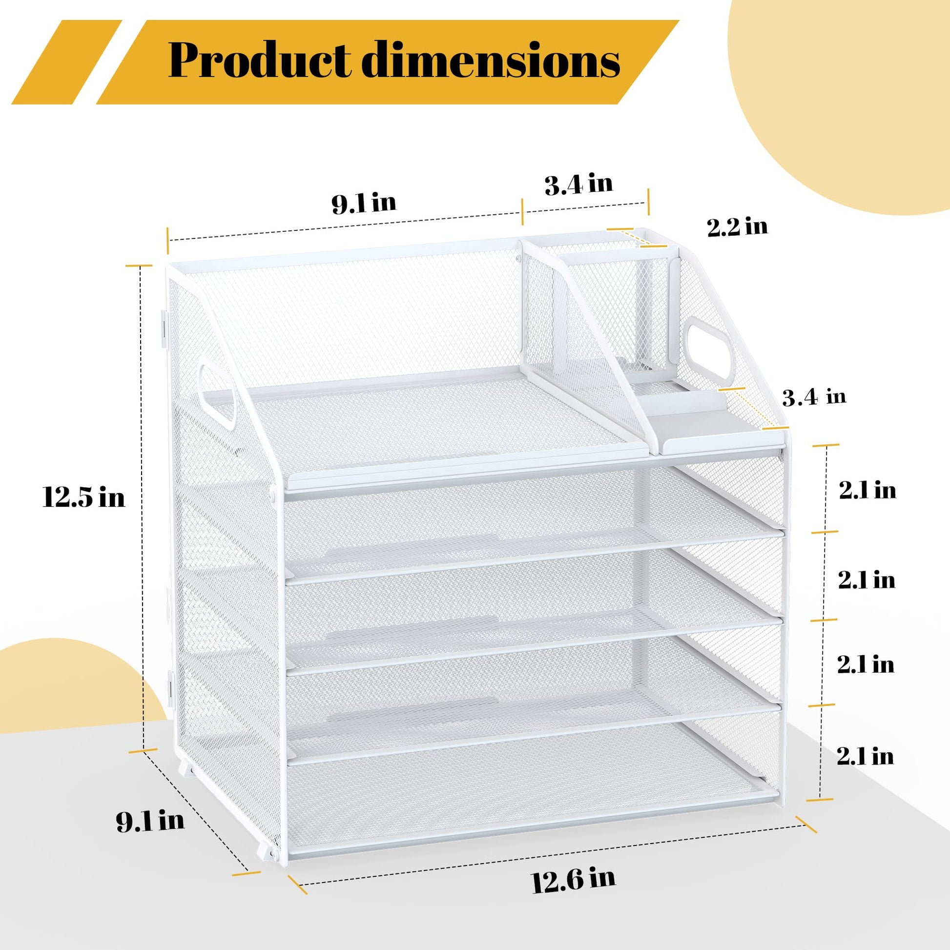 OrgMate 5 Tier Mesh Desk Organizer with Pen Holder and Handle Letter Tray