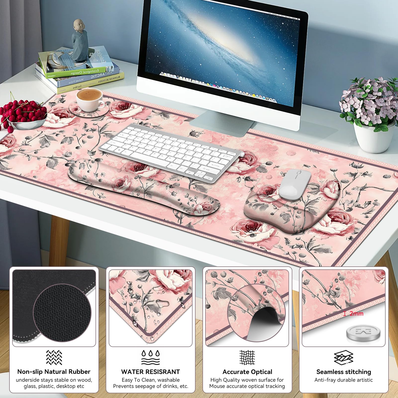 4 in 1 Large Mouse Pad, Keyboard Wrist Rest Set, Ergonomic Mouse Pad with Wrist Support, Desk Mat
