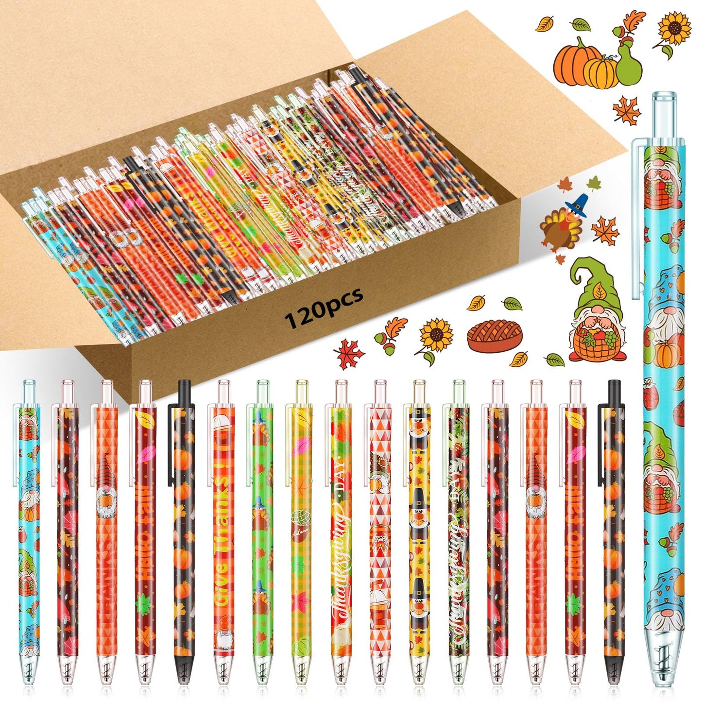 Leinuosen 120 Pieces Thanksgiving Ballpoint Pens Fall Pens Happy Fall Gift Black Ink Writing Pen