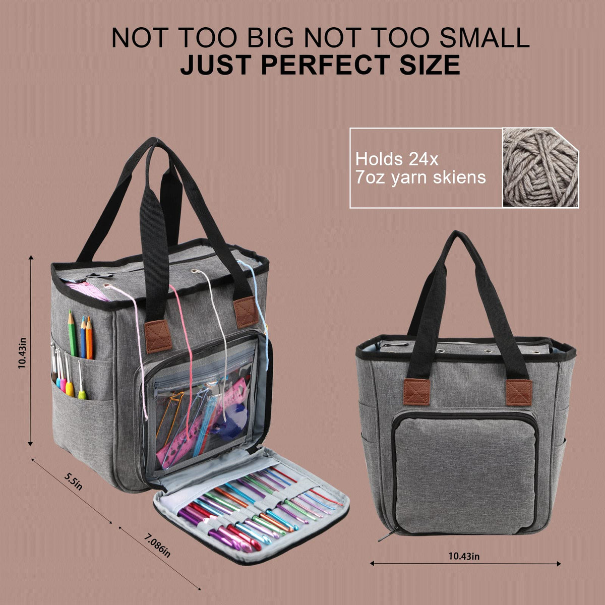 LOOEN Yarn Knitting Storage Tote-Large Capacity Crochet Organizer Portable Travel Bag With Shoulder