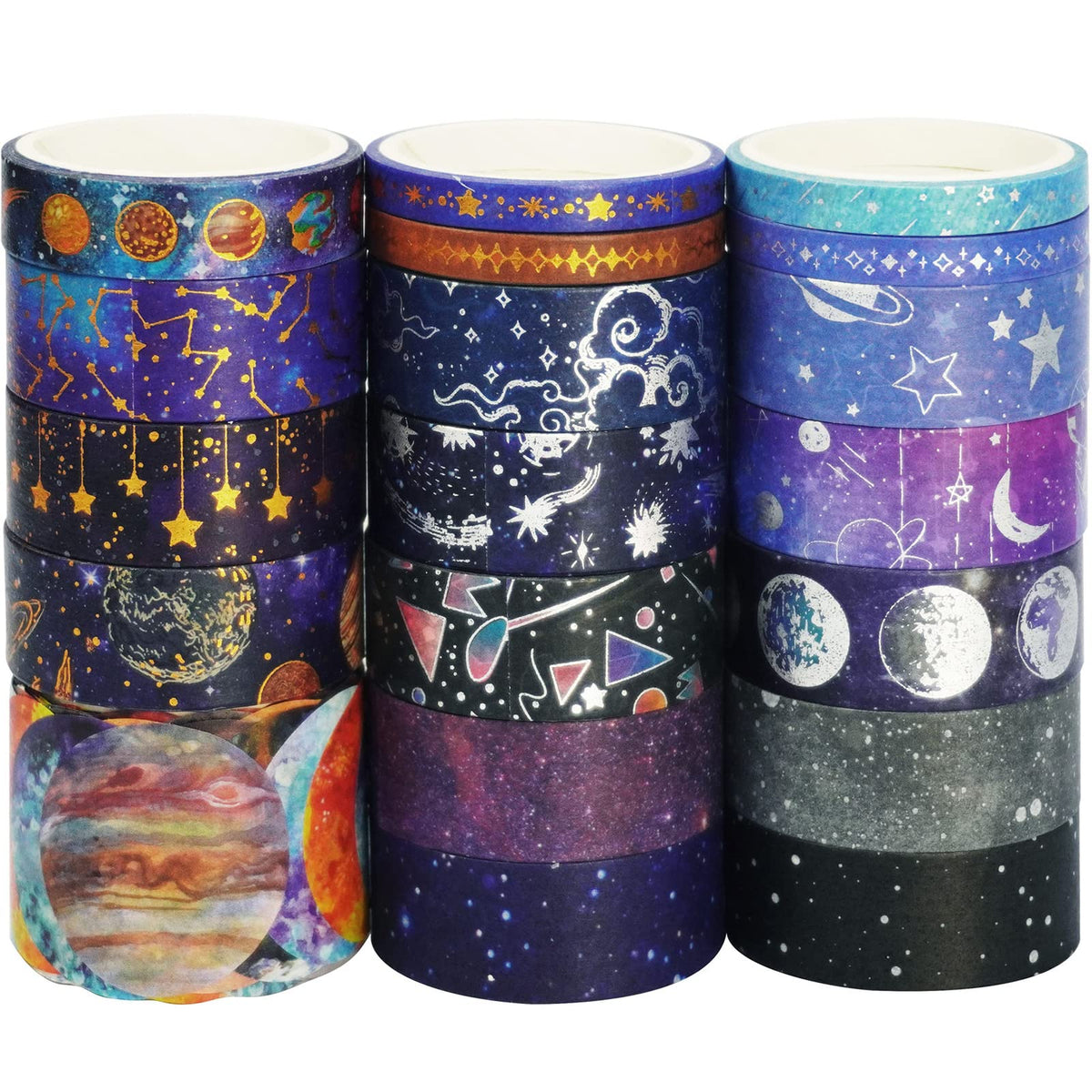 YUBBAEX Galaxy Washi Tape Set Starry Gold Silver Foil Decorative Tapes for Arts, DIY Crafts