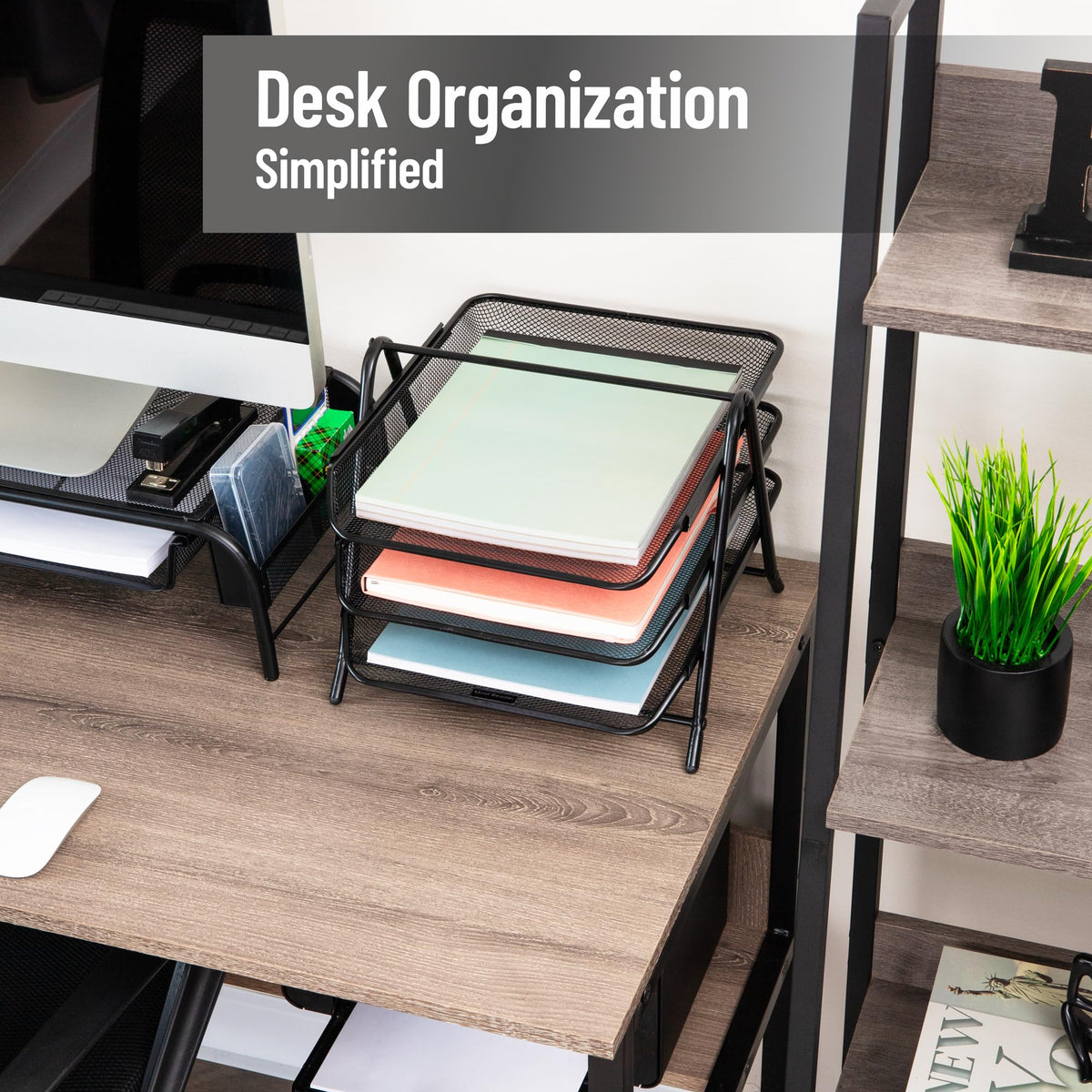 Mind Reader 3-Tier Paper Tray, Desktop Organizer, File Storage, Workspace, Office, Metal Mesh