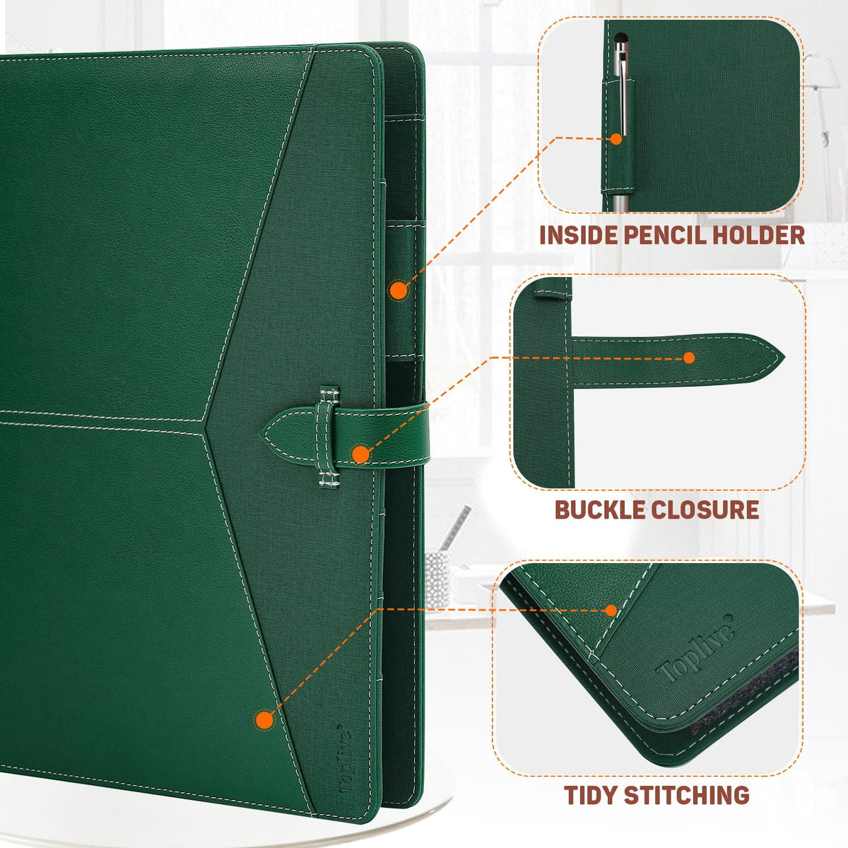 Toplive Padfolio 3 Ring Binder Organizer Business Portfolio Folder for Women, A4/ Letter Size PU