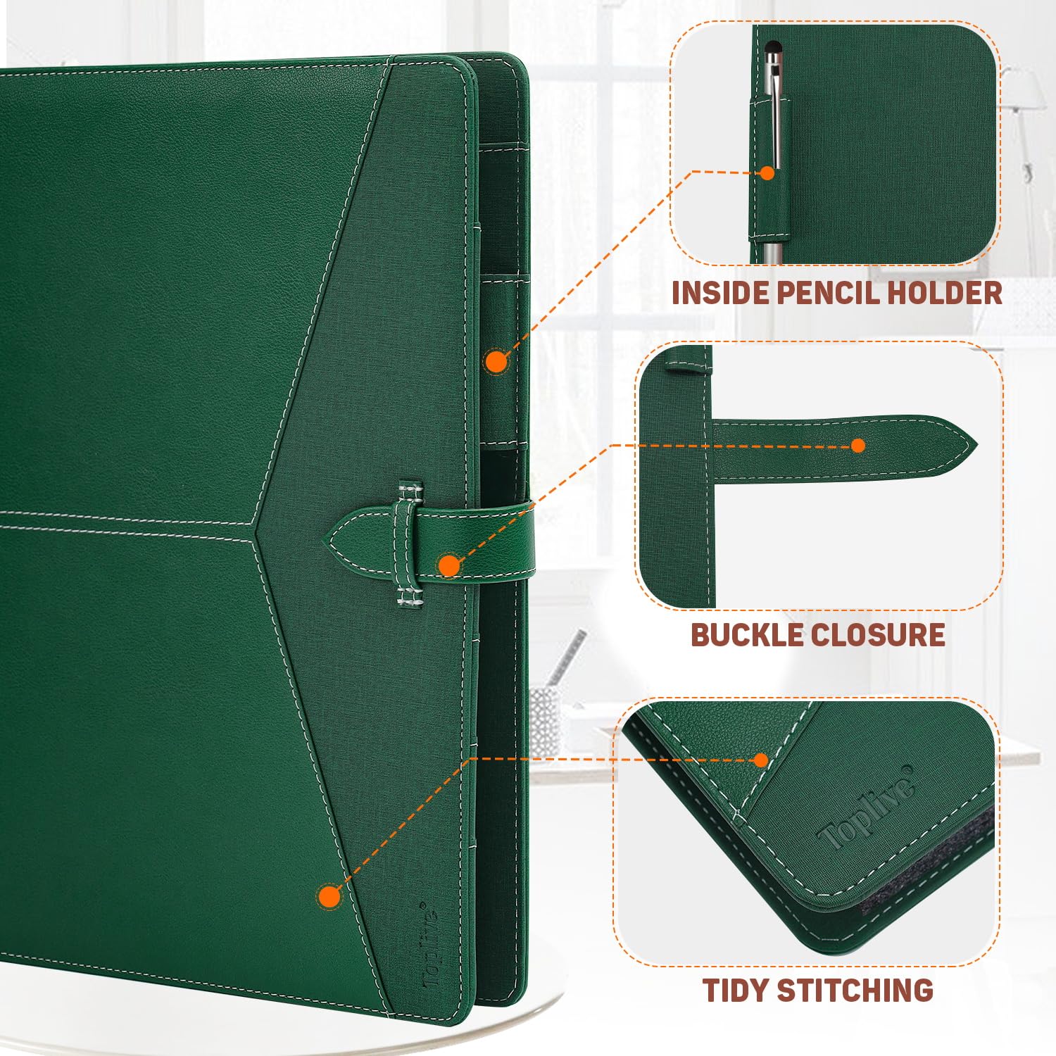 Toplive Padfolio 3 Ring Binder Organizer Business Portfolio Folder for Women, A4/ Letter Size PU