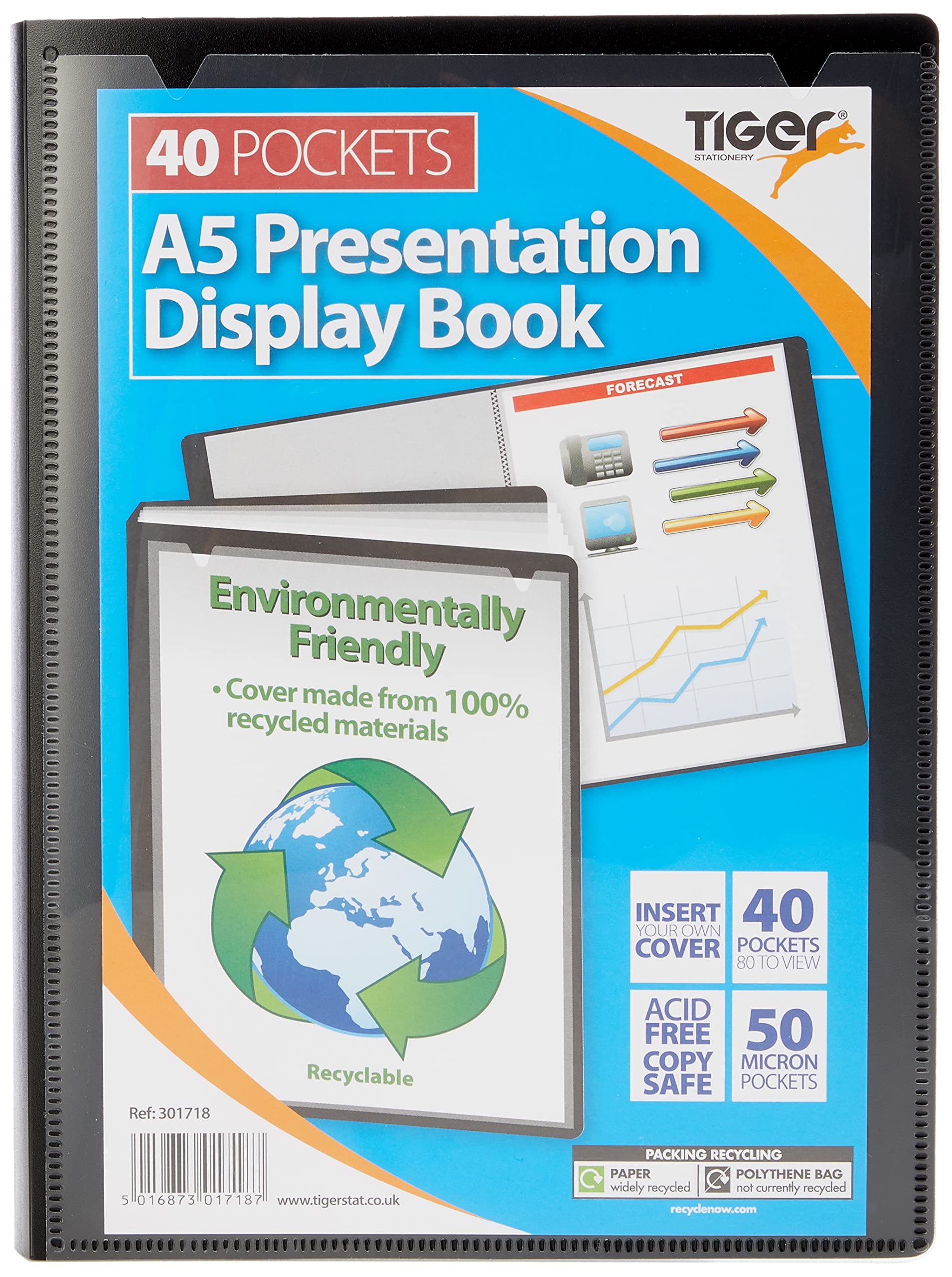 Tiger 301718 40 A5 Pocket Presentation Display Book - Black,Medium