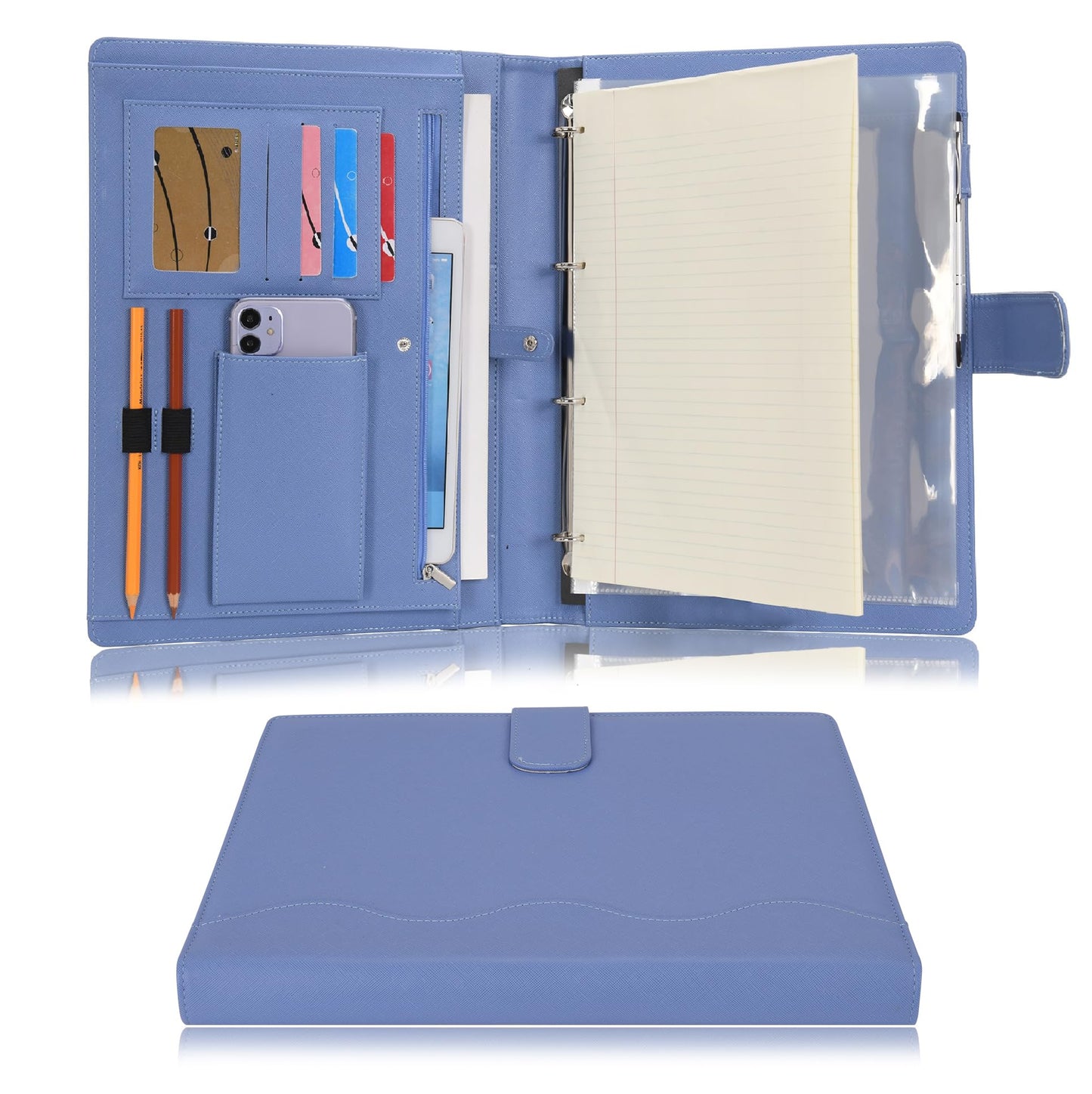 Wonderpool A4 PU Leather 3 & 4 Ring Holder Writing Portfolio Multi Document Case with Removable