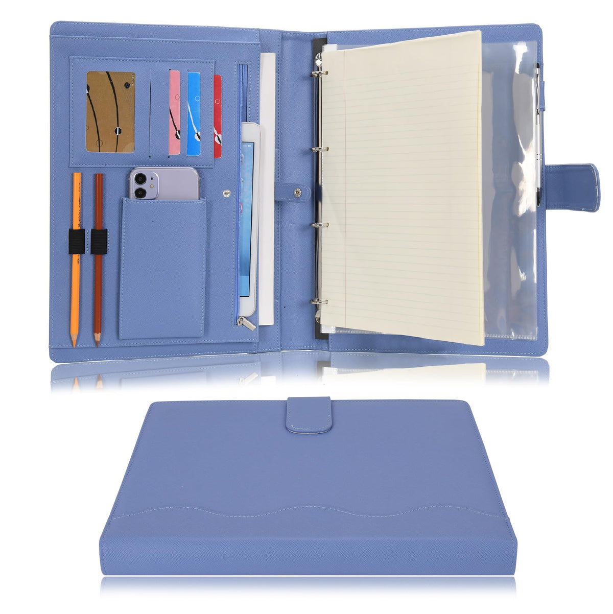 Wonderpool A4 PU Leather 3 & 4 Ring Holder Writing Portfolio Multi Document Case with Removable