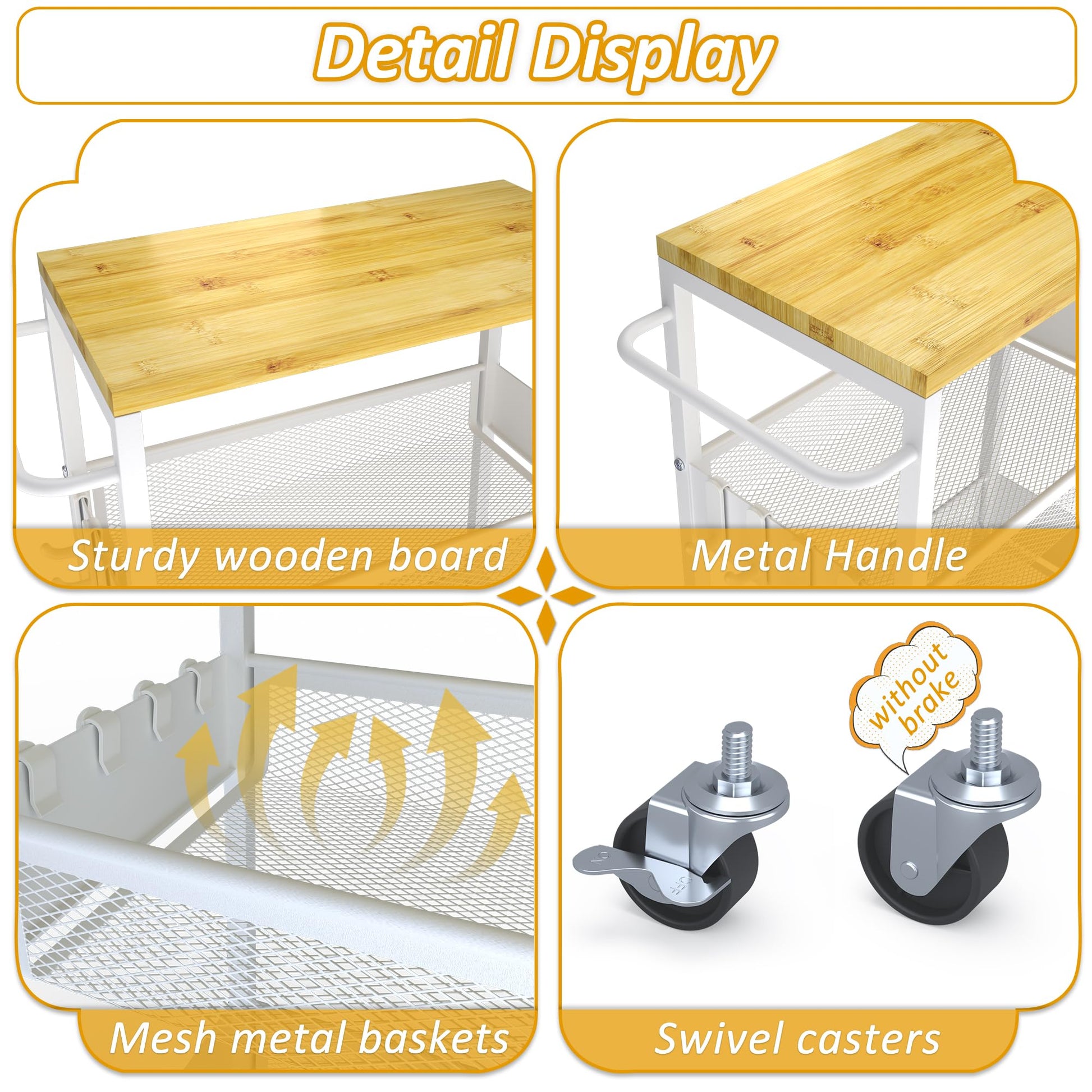 7.1" Wide Slim Storage Cart on Wheels, 4 Tier Metal Narrow Rolling Cart with Handle and Wood Top