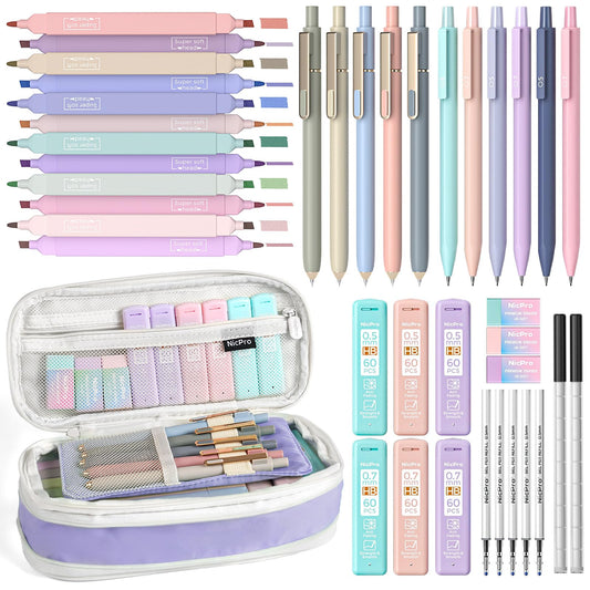 Nicpro School Supplies Stationary Set with Pencil Case, 39 PCS Purple