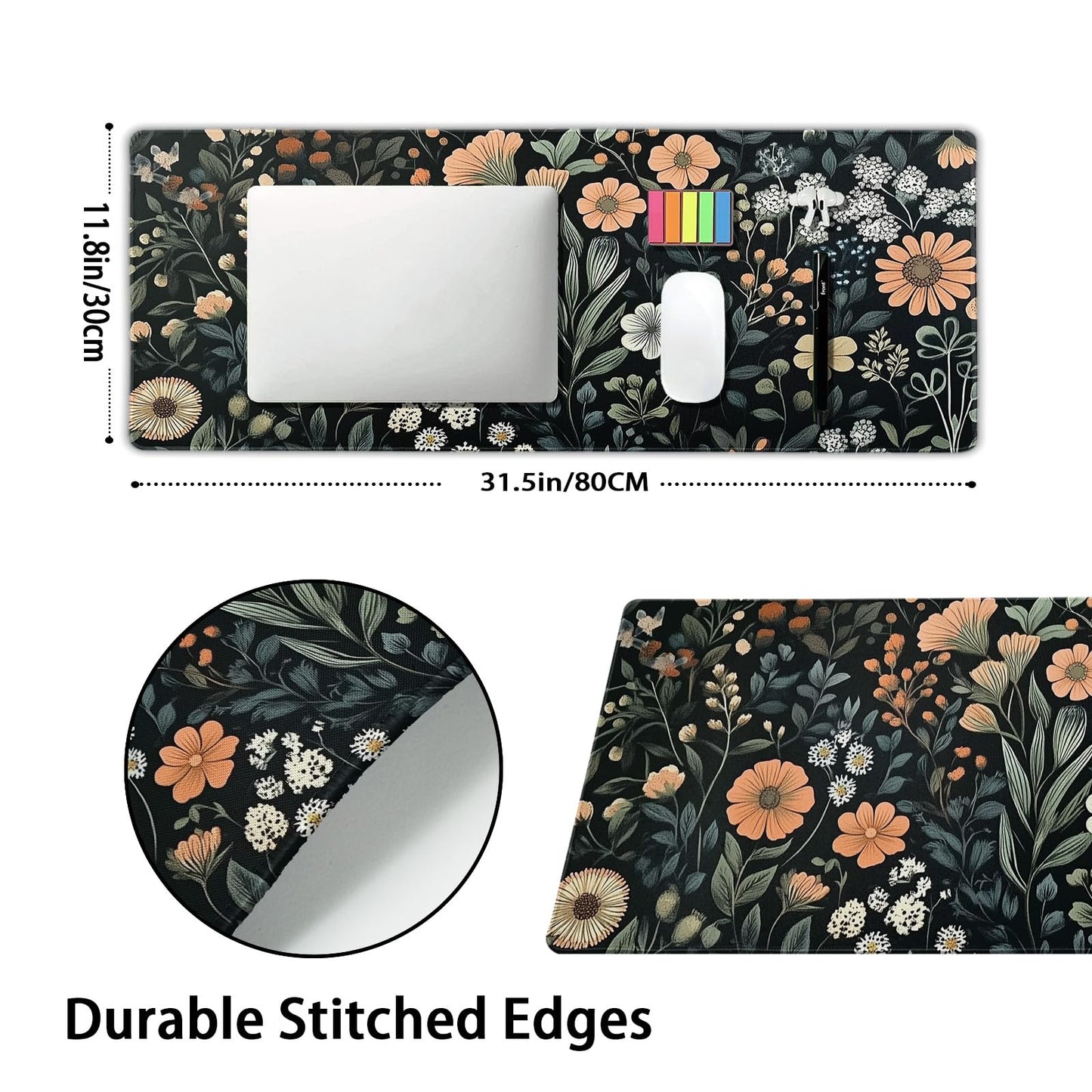 Aesthetic Dark Flower Gaming Mouse Pad XL Floral Plant Botanical Flowers Extended Big Large Desk