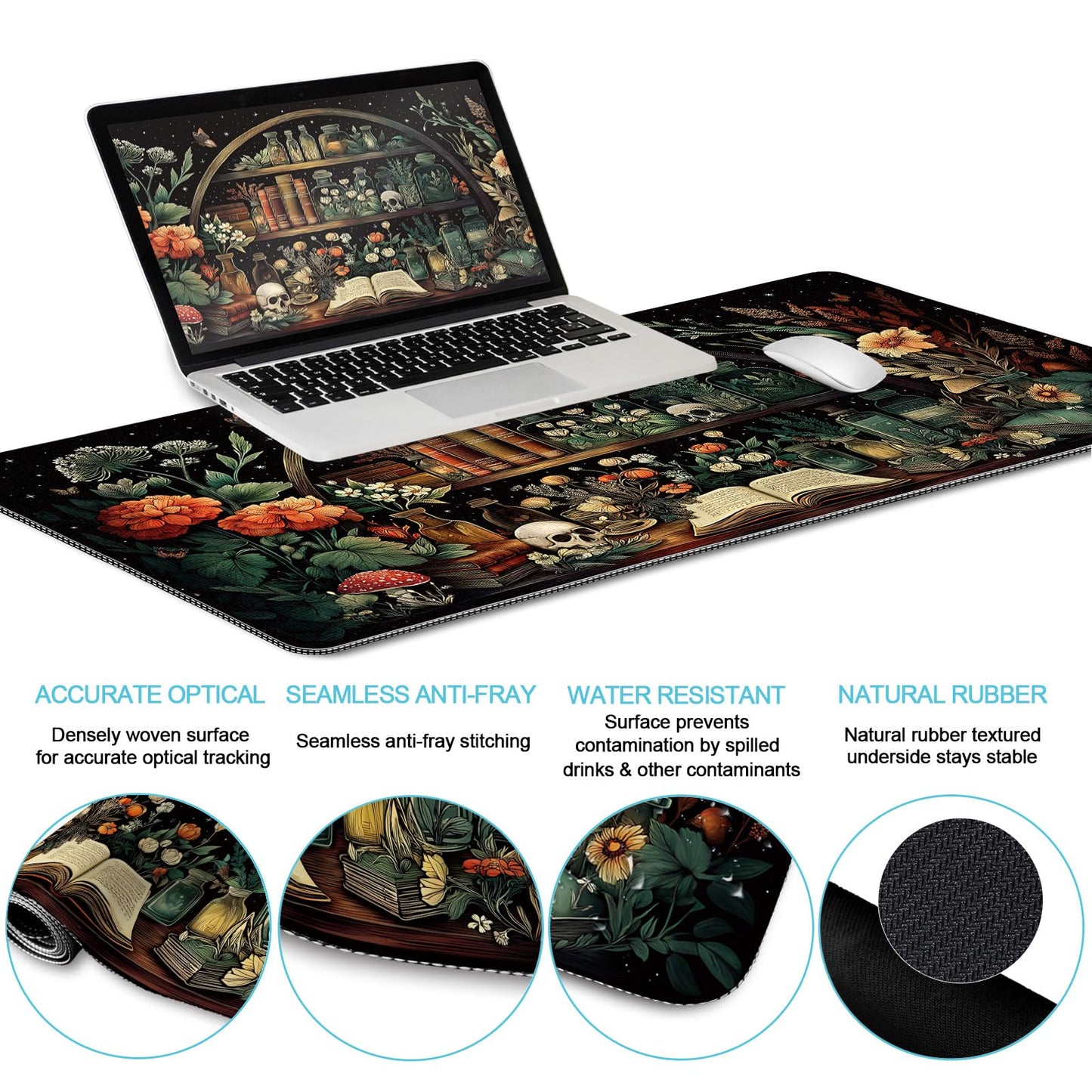 LIMKRIAN Goth Skull Mouse Pad Set Large Desk Mat for Desktop Decor