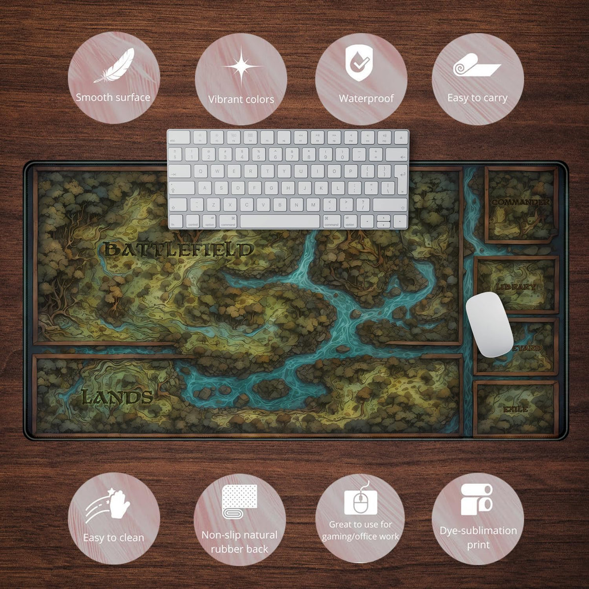 Game Forest Large Mouse Pad XXL Green Map Playmat for MTG Adventure Gaming Deskpad Desk Mat for