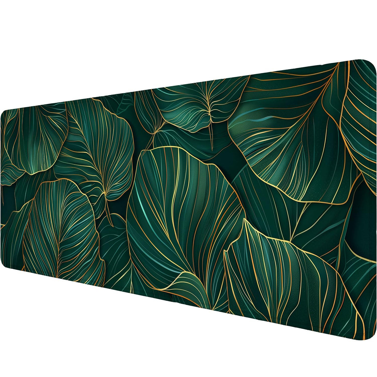 Green Leaves Desk Mat Gaming Mouse Pad Gold Tropical Palm Leaves Large Gaming Mouse Mat with