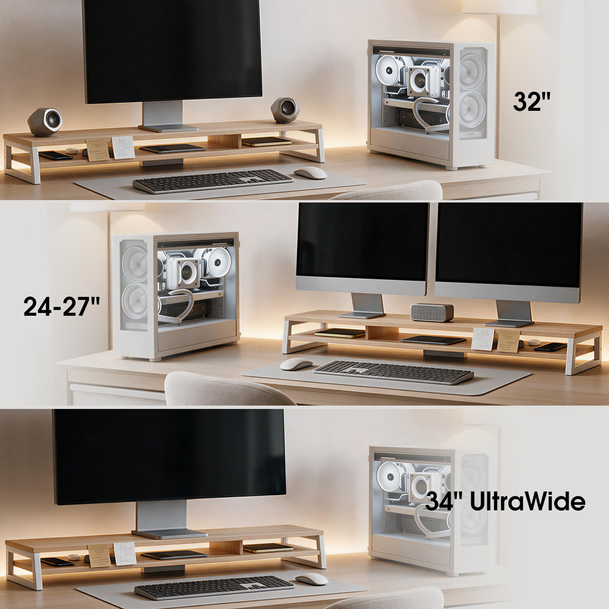 Fenge Dual Monitor Riser for Desk, Open Shelf with 3 Storage Compartments