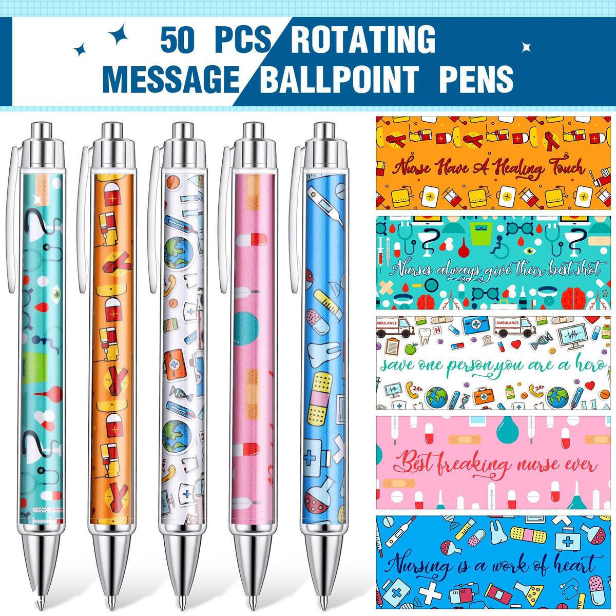 Jetec 50 Pcs Nurse Week Pens Ballpoint Bulk Cna Gift Appreciation Ink Funny Pens Set OT Month