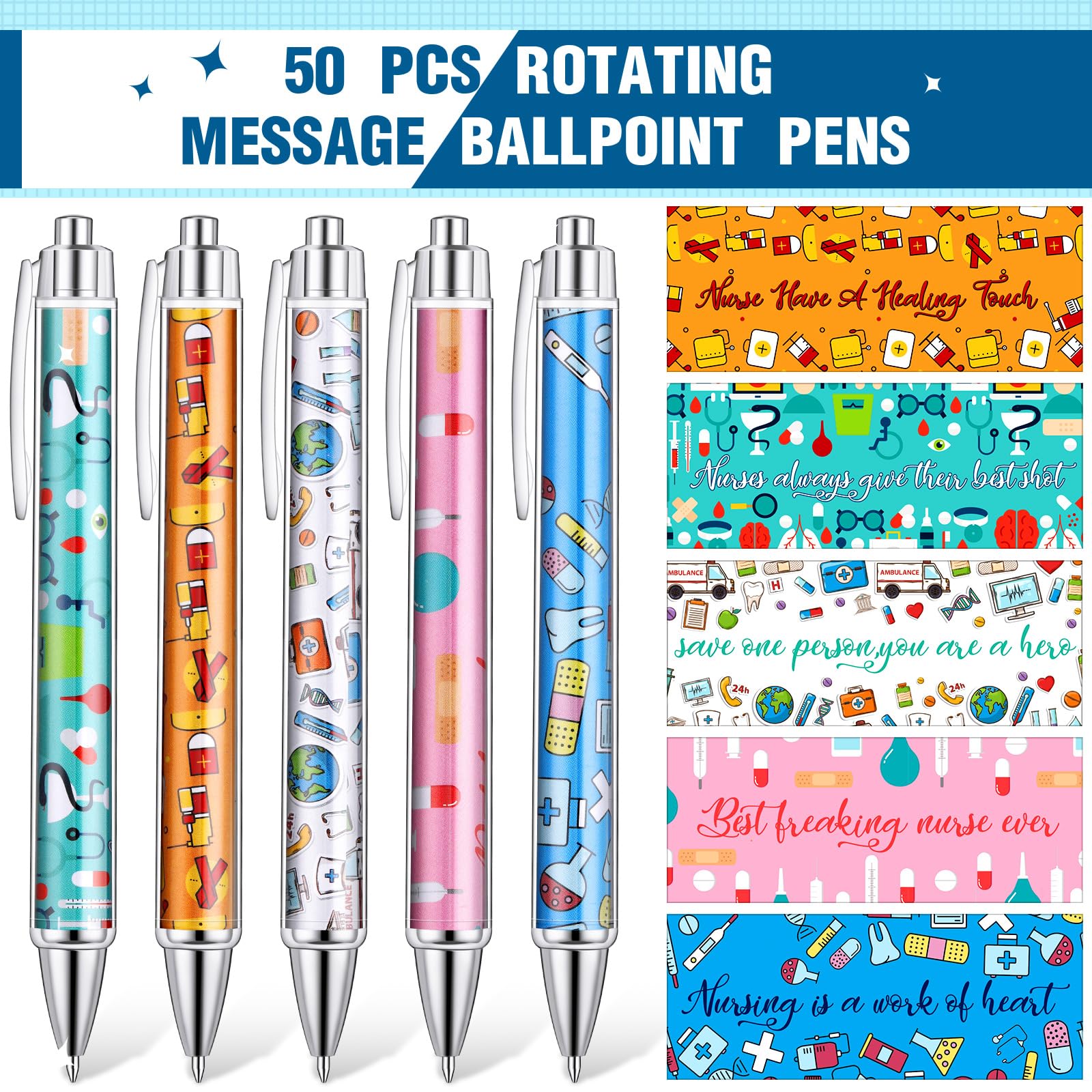 Jetec 50 Pcs Nurse Week Pens Ballpoint Bulk Cna Gift Appreciation Ink Funny Pens Set OT Month