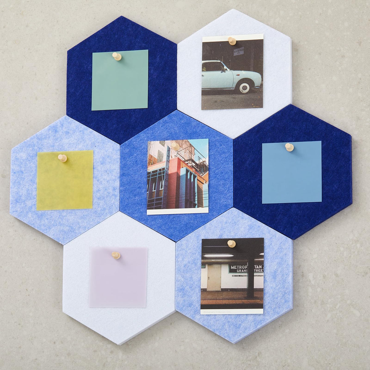 6.7 x 5.9 in 16 Pcs Hexagon Cork Board Tiles, Felt Pin Boards, Blue