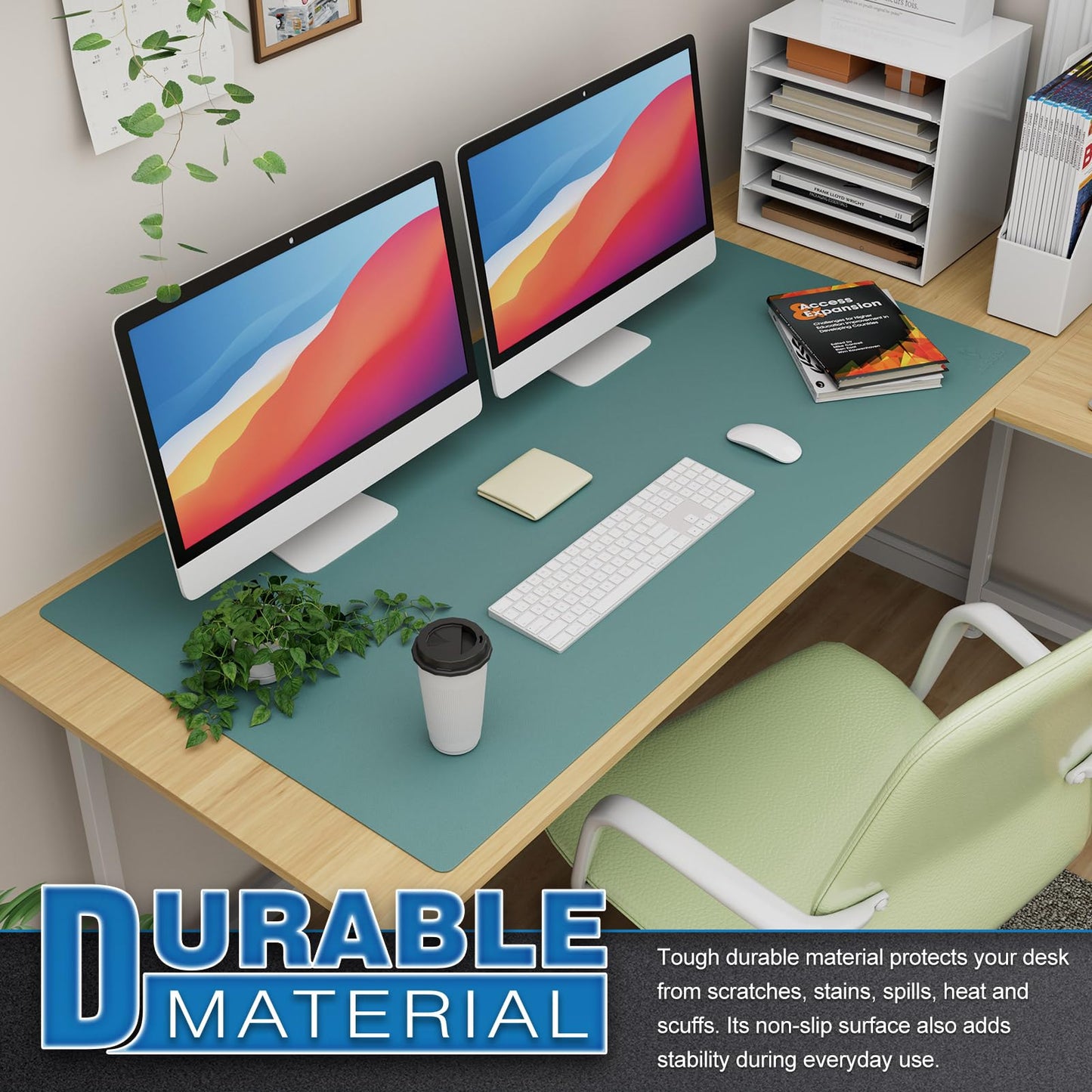 K KNODEL Extra Large Desk Mat, Leather Mouse Pad (47.2"x23.6", Green)