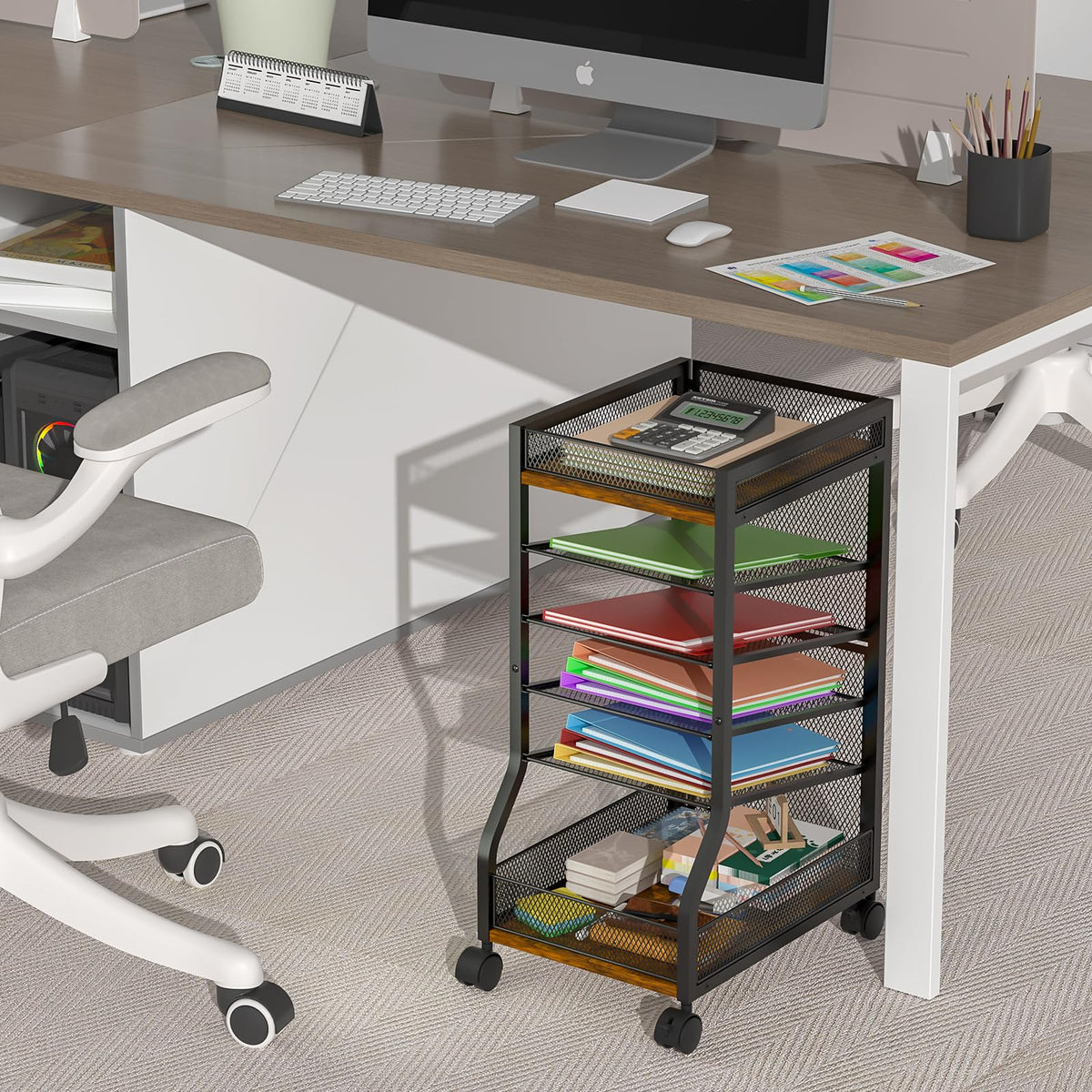 6-Tier Standing File Organizer, Rolling Under Desk Organizer for Office