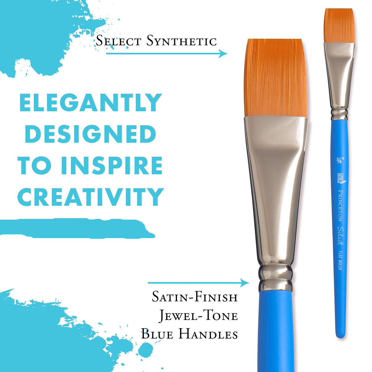Princeton Select Artiste Flat Wash Brush, Synthetic, Short Handle, Size 3/4 inch, 1 Count