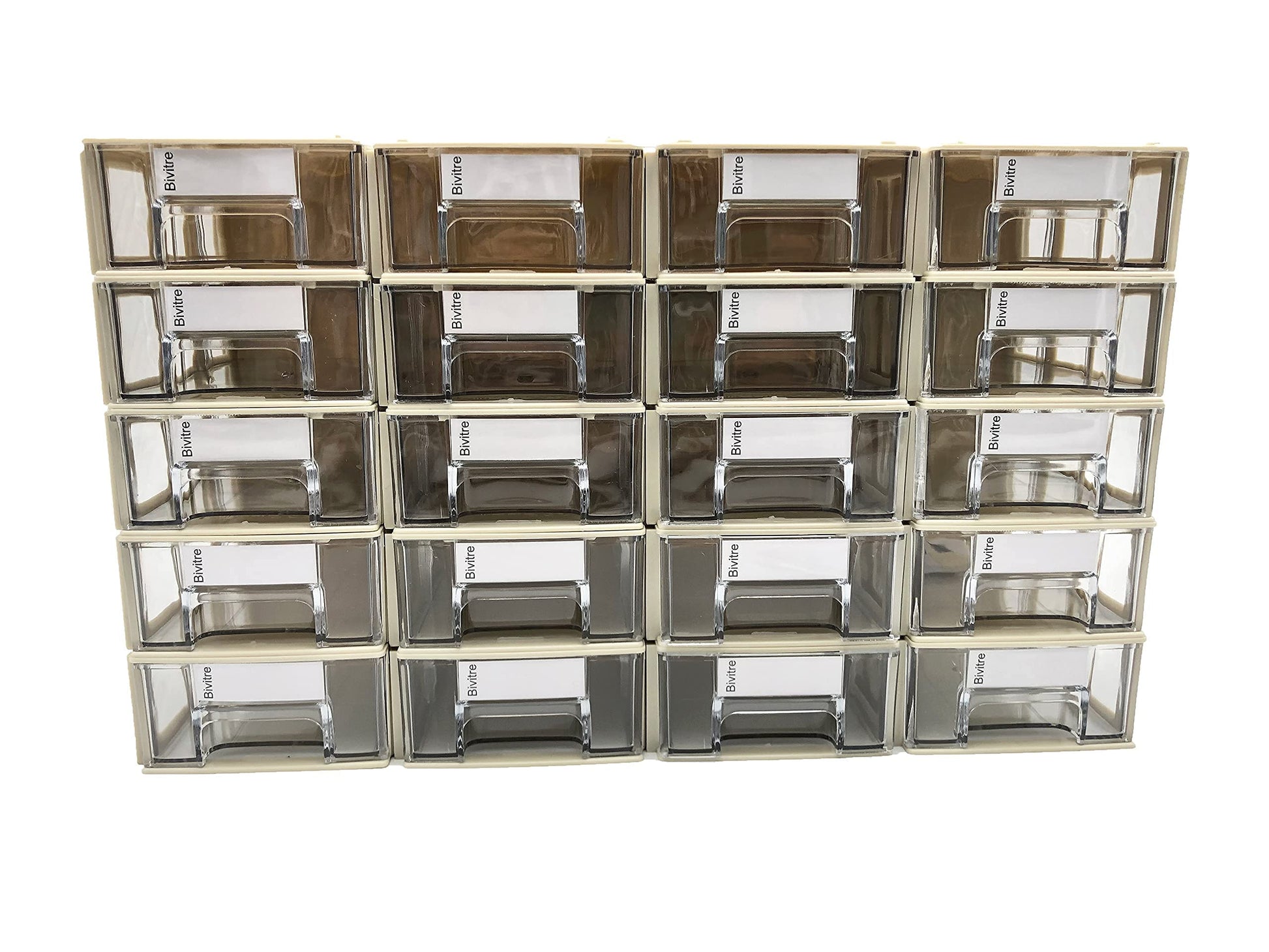 Stackable Storage Drawers Set of 20 with Dividers and Paper Labels