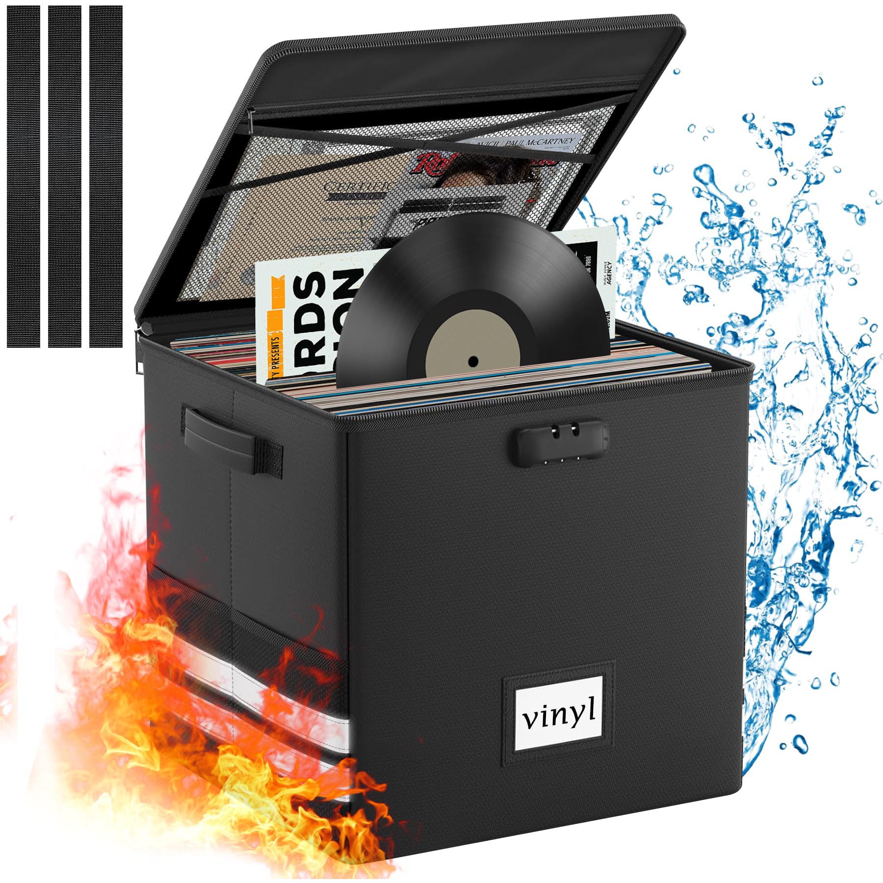 onvvippiv Large Vinyl Record Storage Box Fireproof Waterproof with Lock