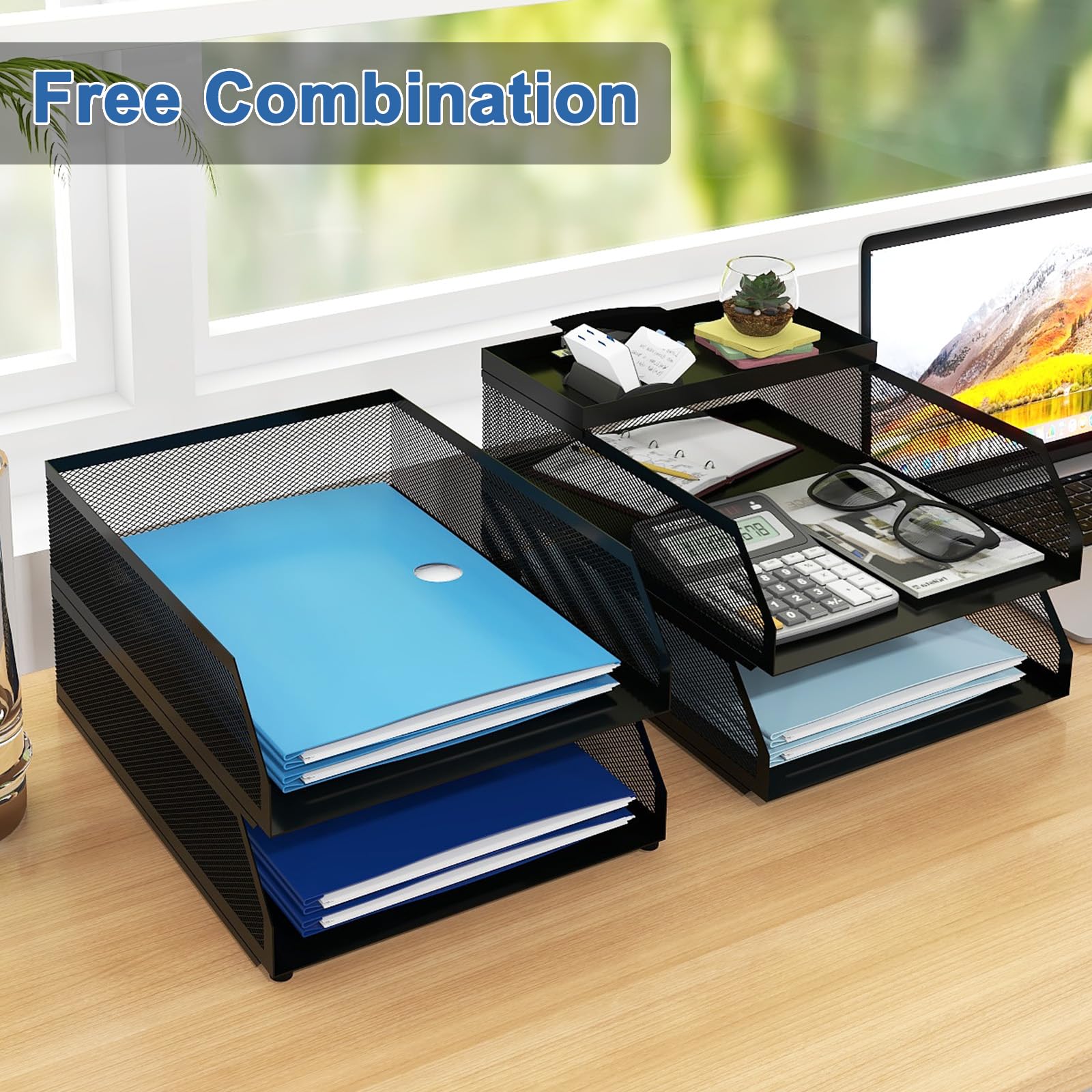 Natwind 4-Tier Stackable Metal Mesh Desk Paper Tray Organizer,Black