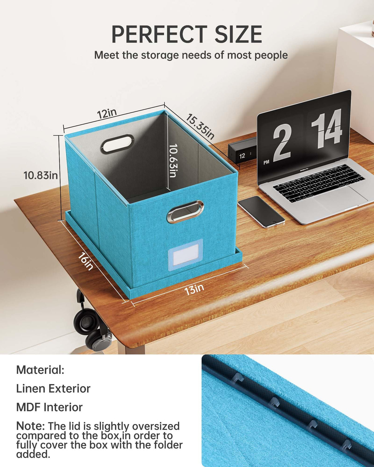 Oterri File Organizer with Lid, File Box, File Cabinet for Letter File Folder Storage, Hanging File