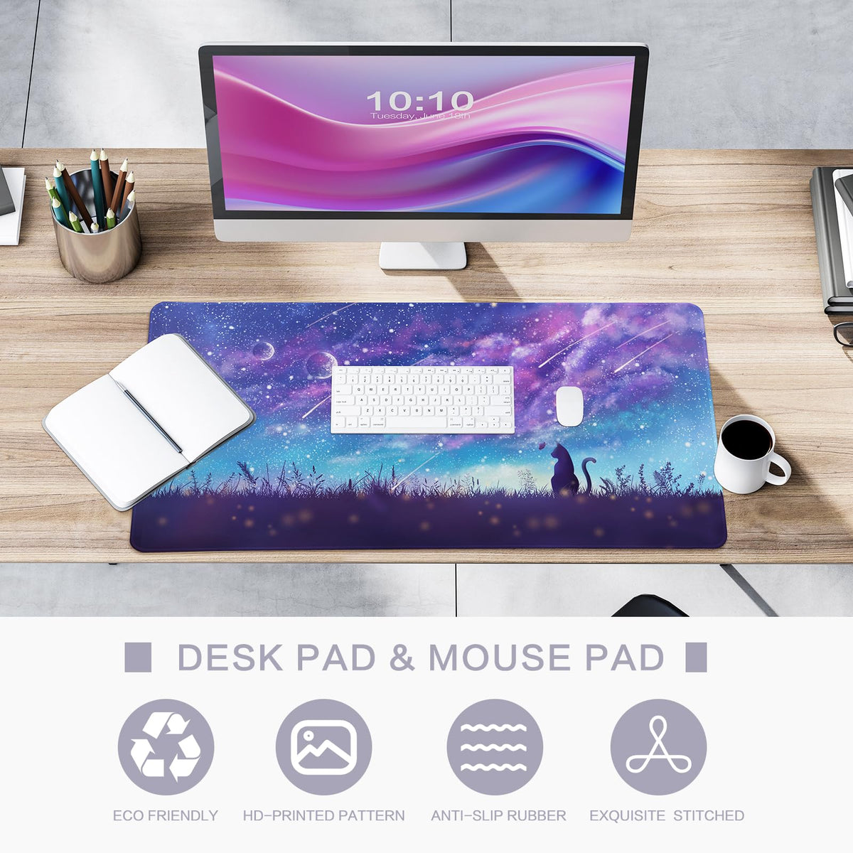 Lokigo Gaming Mouse Pad, Large Mouse Pad for Desk, Desk Mat Extended Mousepad, Cute Purple DeskPad