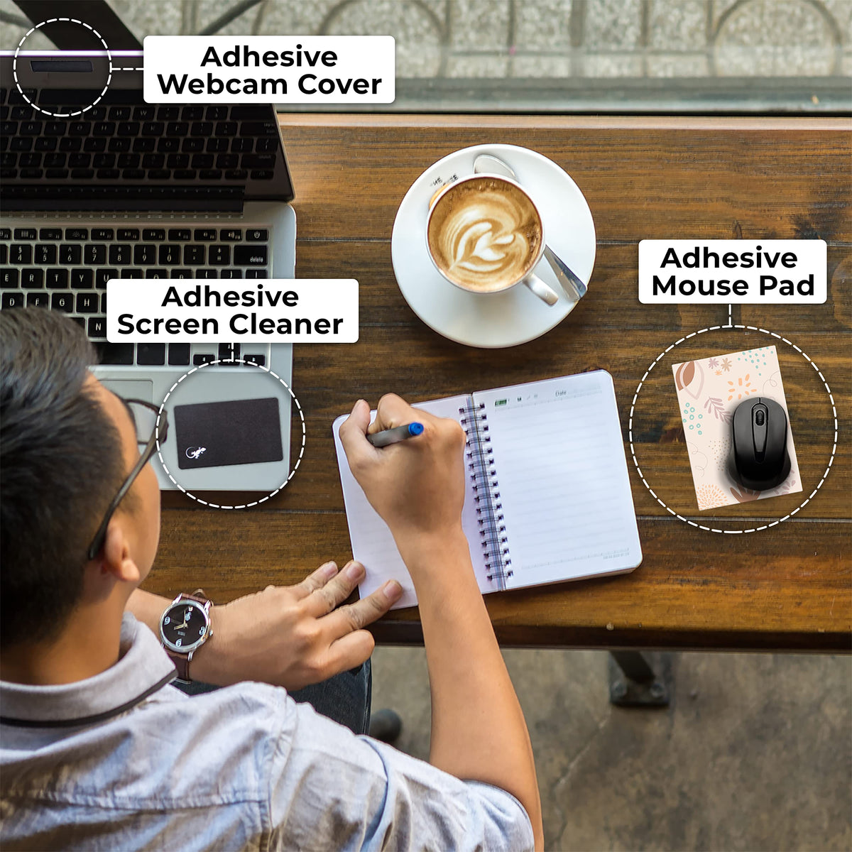 Mouse Pad Adhesive Bottom - Sticks to Any Surface - Portable - Webcam Covers and Screen Cleaner